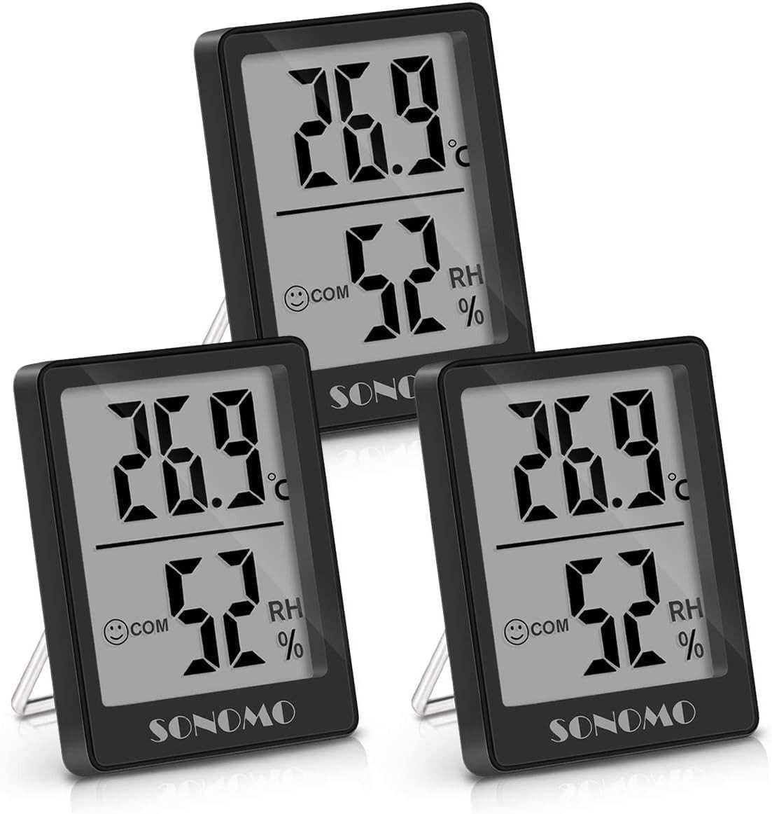 Sonomo Raumthermometer Thermo-Hygrometer, 3er Set Hygrometer Innen Thermometer Digital, 3-tlg.