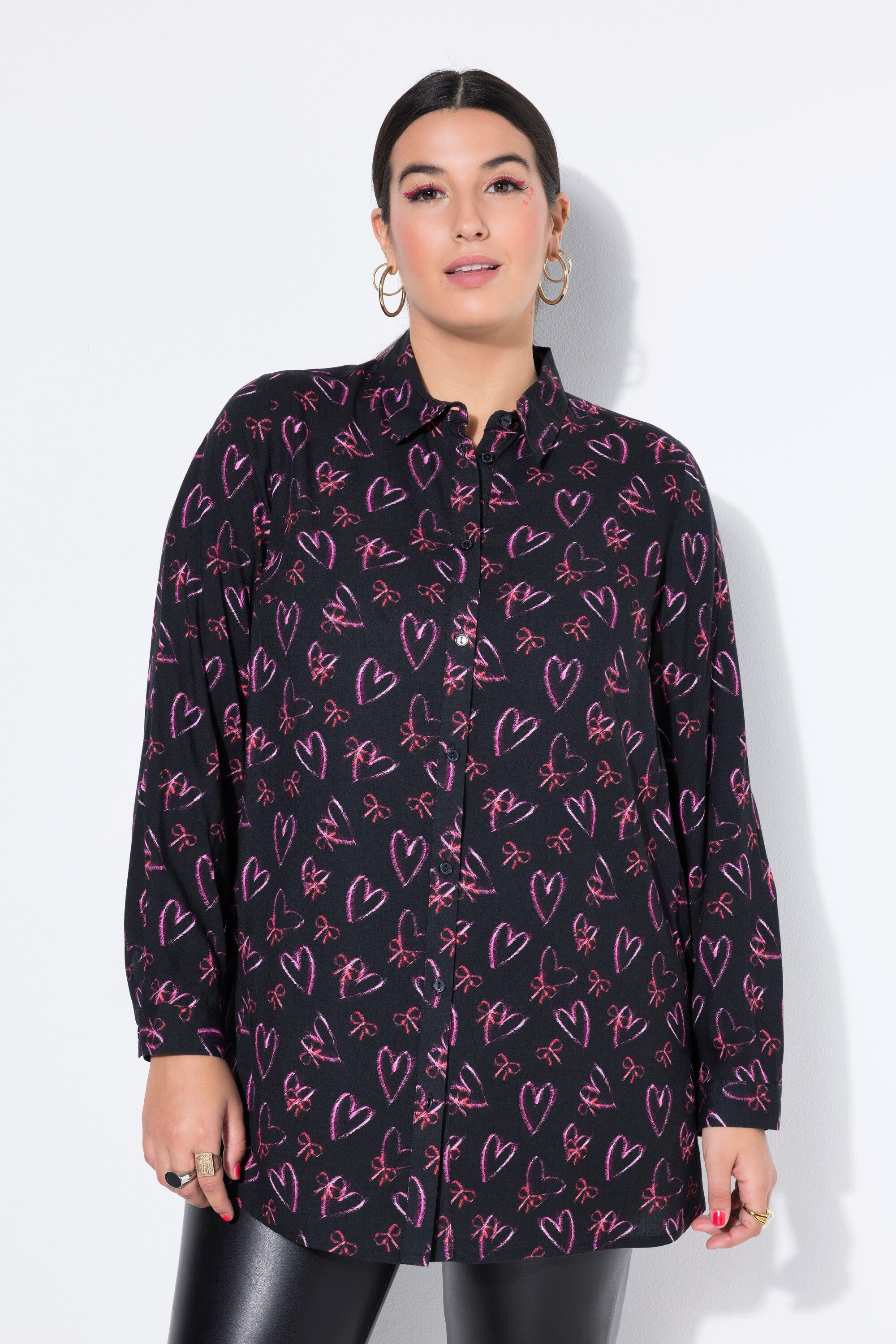 Studio Untold Hemdbluse Hemdbluse Straight Shape Herzschleifen Langarm