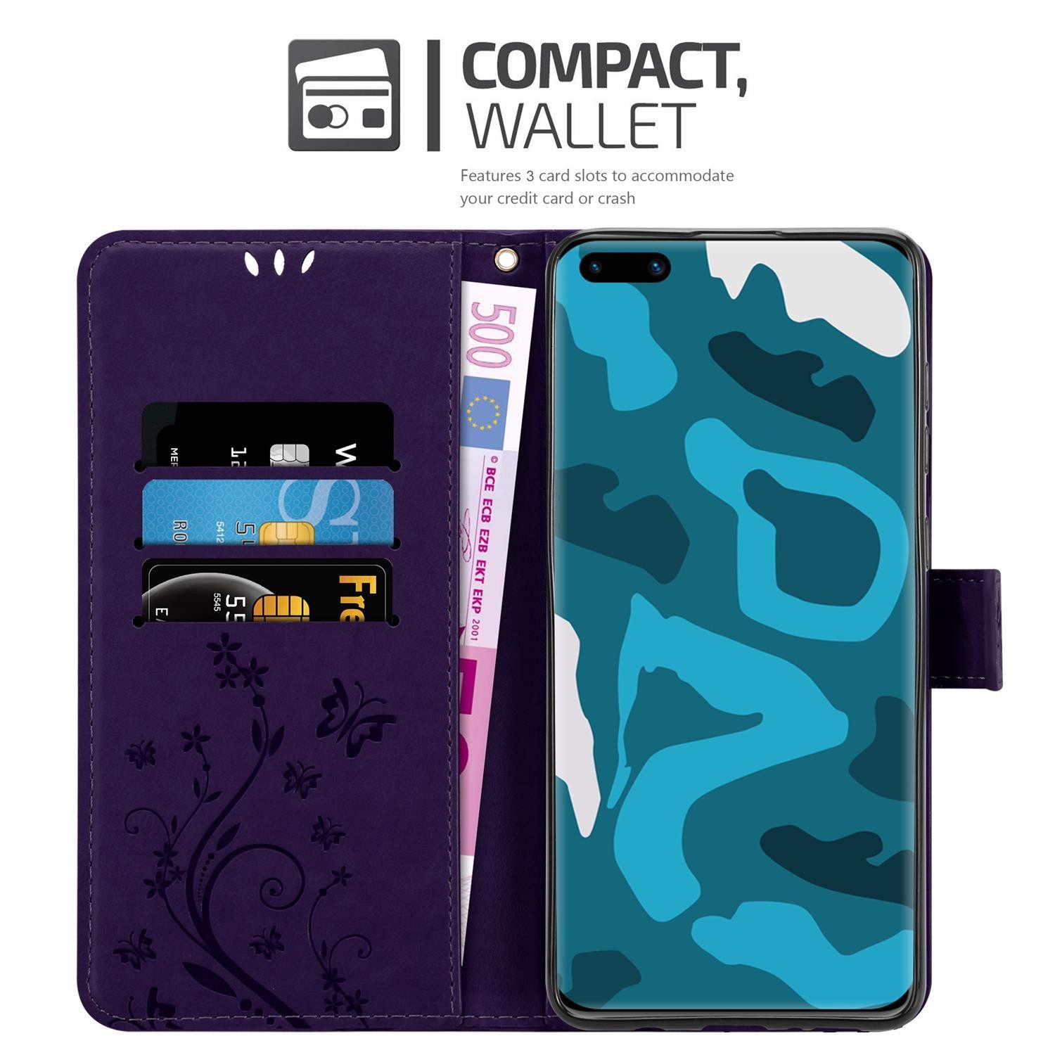Cadorabo Handyhülle für Huawei P40 PRO / P40 PRO+ Hülle Huawei P40 PRO / P40 PRO+, Hülle Schutzhülle Blumen Flower mit Standfunktion Kartenfach Magnet