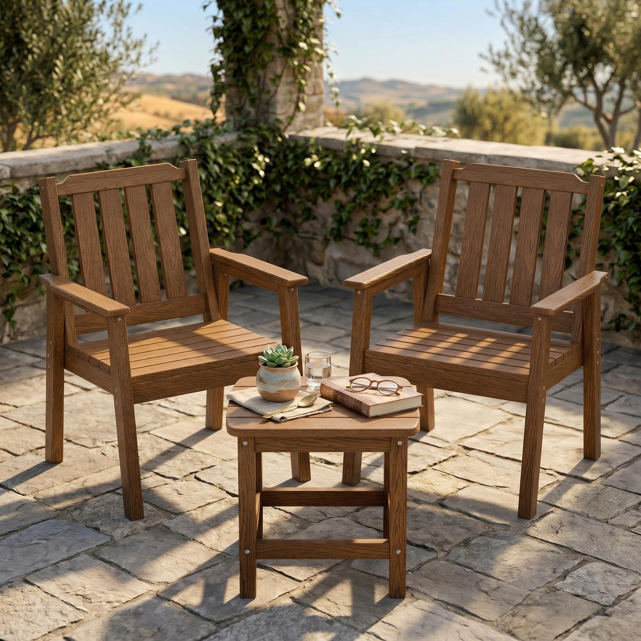 GarveeMore Gartenstuhl Großformat Outdoor Stühle Armlehnstuhl wetterfeste HDPE-Holzstuhl (2 St), Bistrostühle Für Garten, Rasen, Hinterhof, Poolbereich (2er Set)