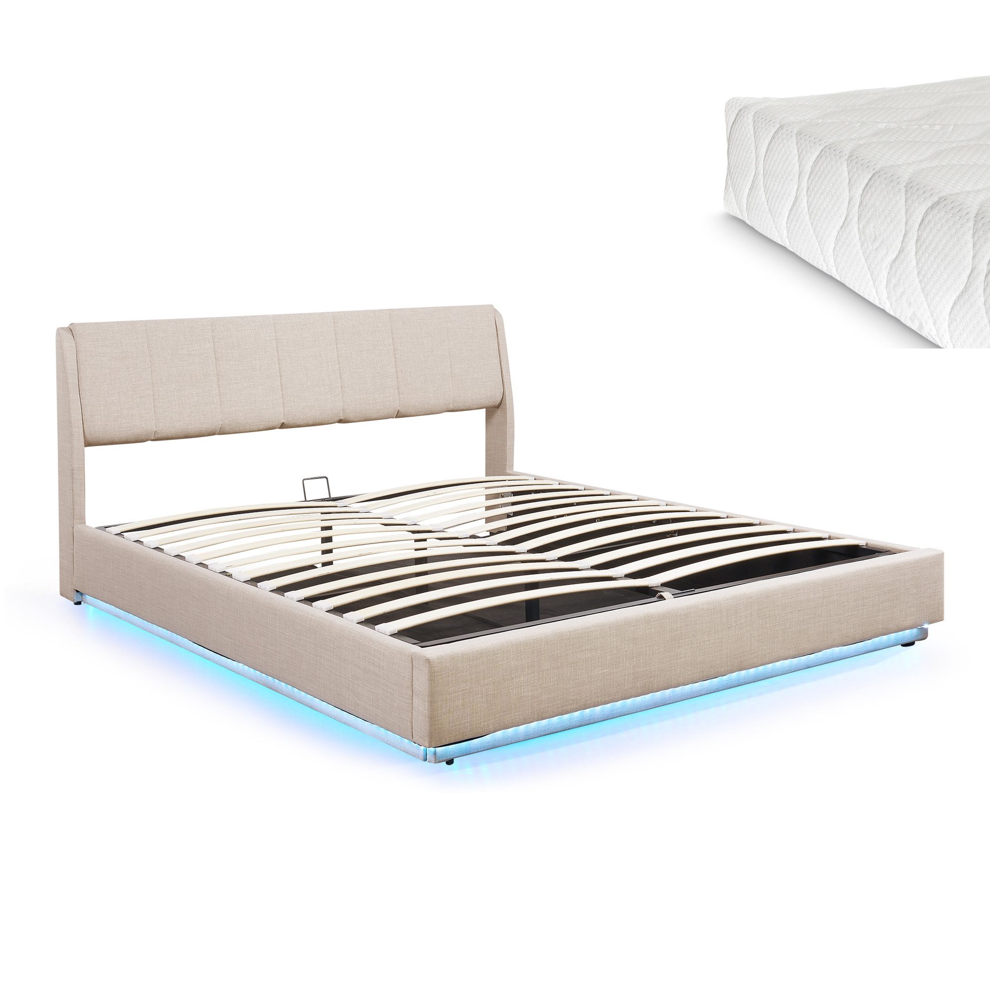 en.casa Polsterbett, mit Matratze »Tröstiar« mit LED-Beleuchtung 180x200 cm günstig online kaufen
