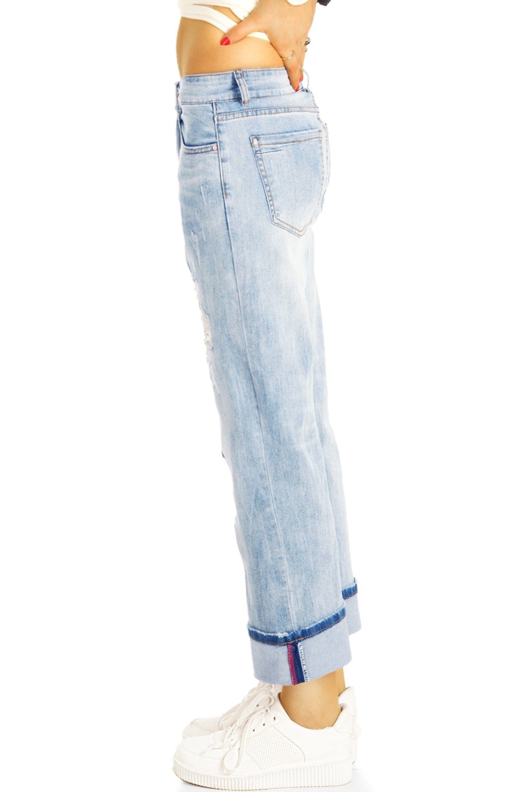 mit be Jeans Mom 7/8 Destroyed Medium 5-Pocket-Style waist Stretch-Anteil, styled Boyfriend - j33L-2 7/8-Jeans - Damen