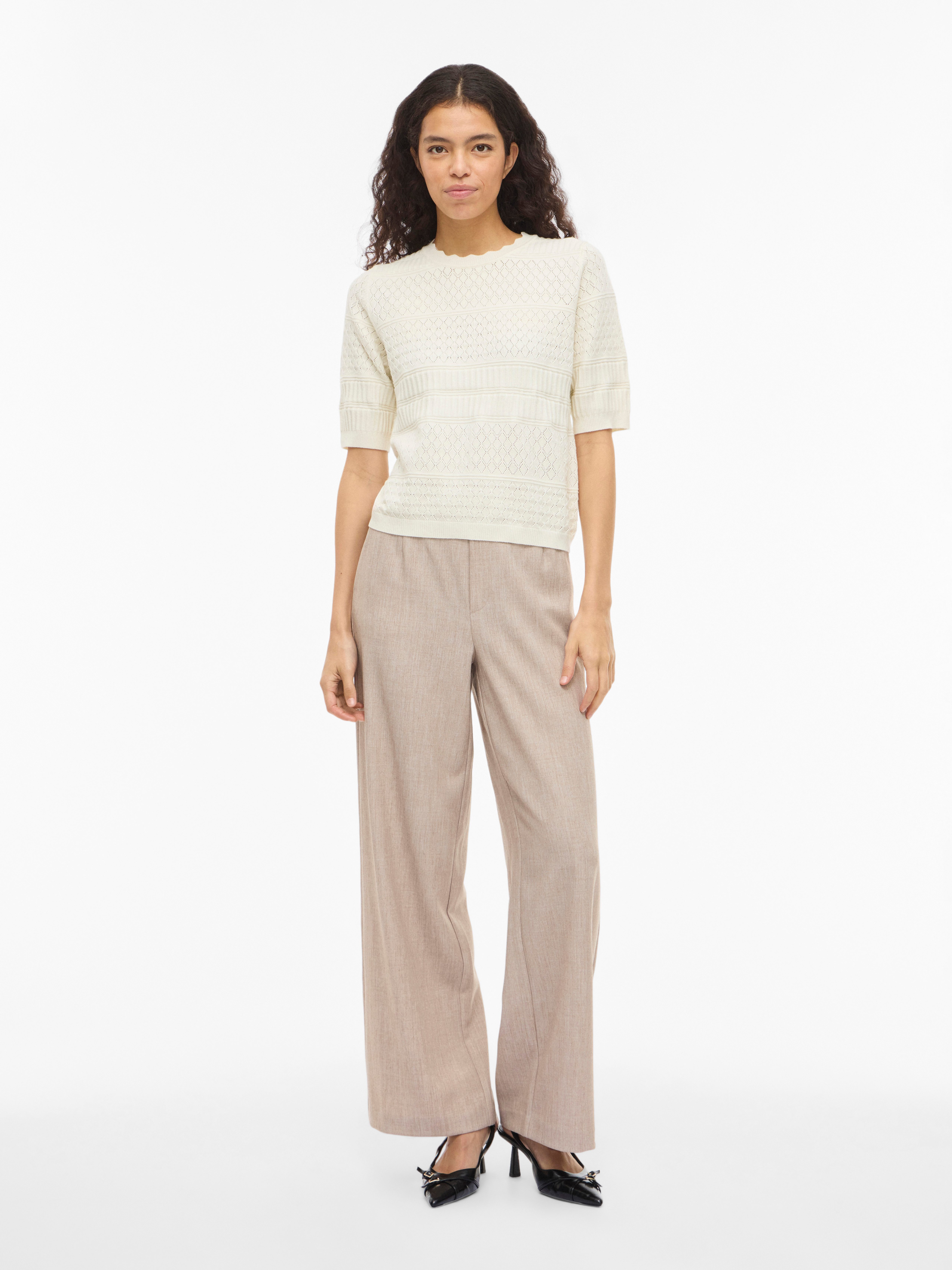 Vila Kurzarmpullover VIMILOS S/S O-NECK POINTELLE TOP - NOOS