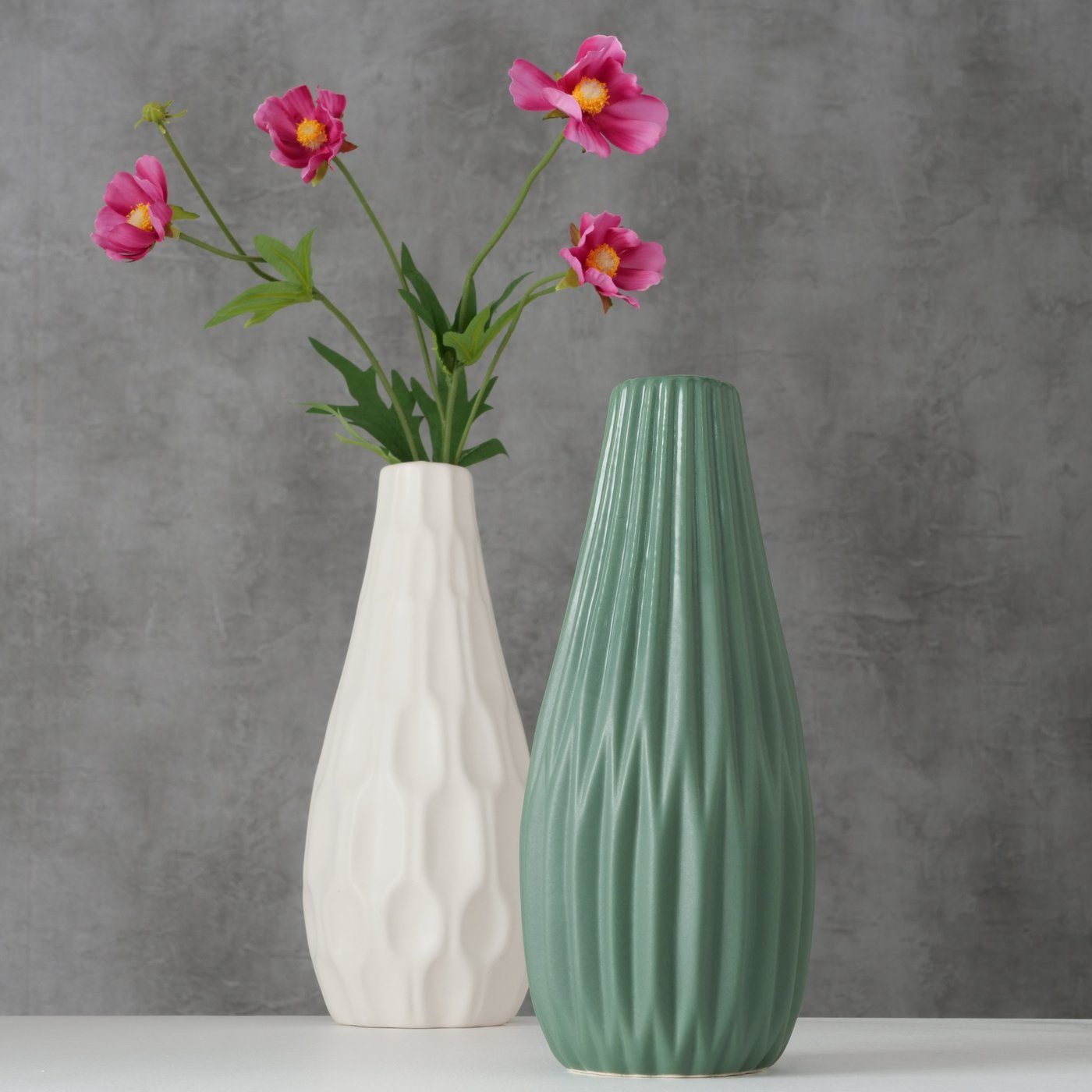 Vase aus (2 Set BOLTZE Dekovase in "Lenja" Blumenvase grün/weiß, St) 2er Keramik