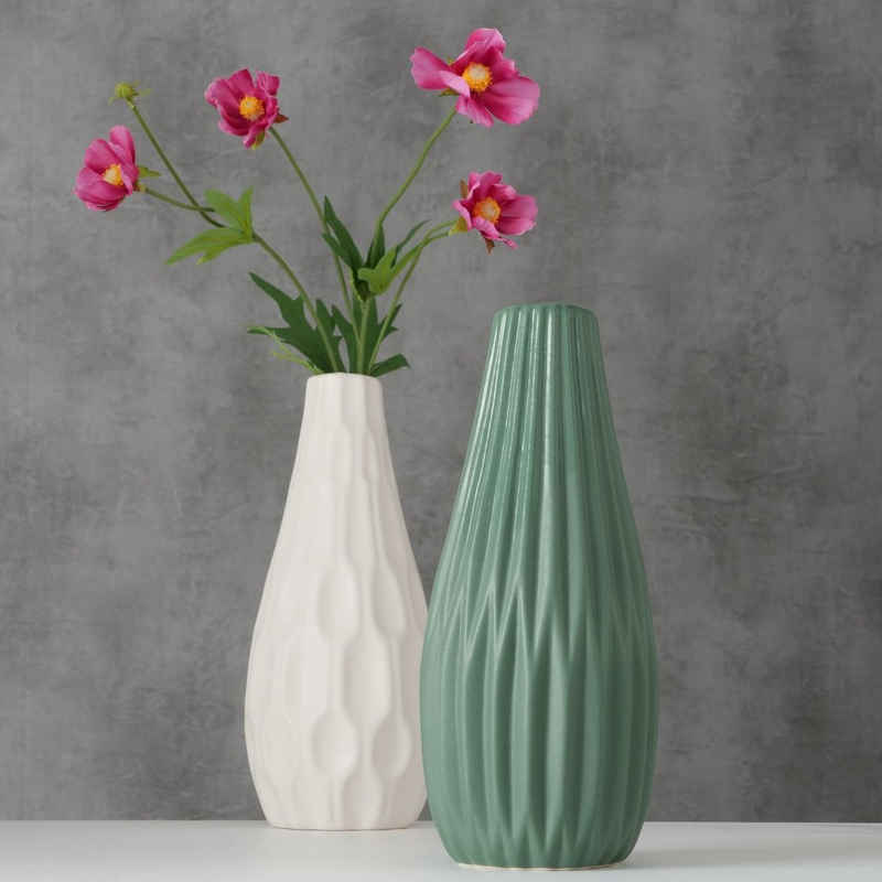 BOLTZE Dekovase 2er Set "Lenja" aus Keramik in grün/weiß, Vase Blumenvase (2 St)