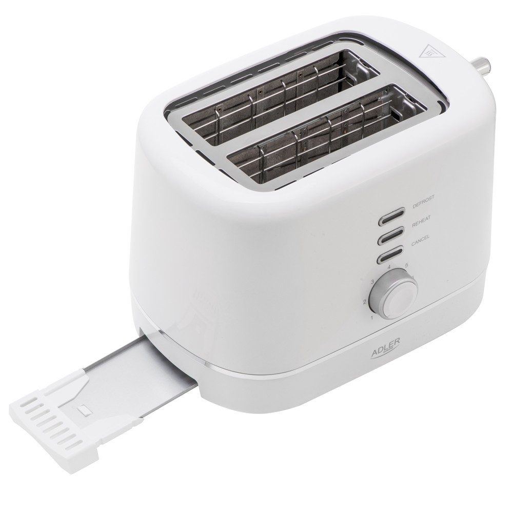 ADLER EUROPE Toaster AD 3224w, 2 kurze Schlitze, für 2 Scheiben, 850 W, 7 Bräunungsstufen, Auftau- und Aufwärmfunktion