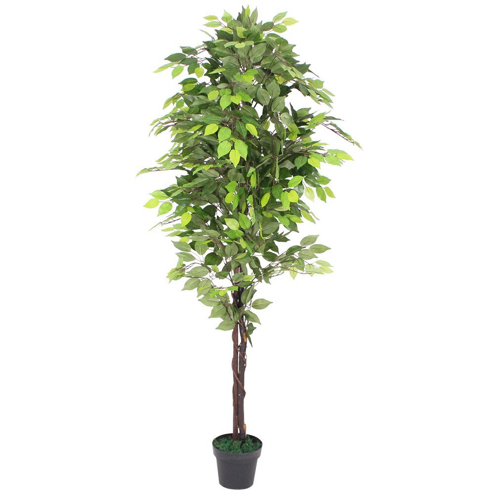 Kunstbaum Ficus Kunstpflanze Künstliche Pflanze mit Echtholz Kunstbaum 180 cm, Decovego