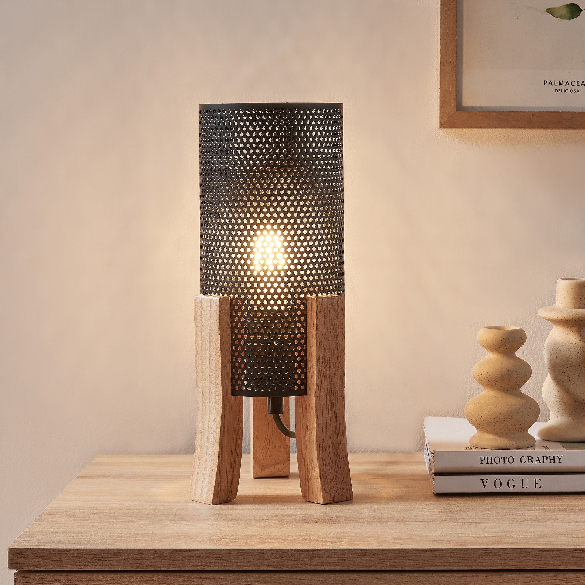 lux.pro Tischleuchte, ohne Leuchtmittel, »Joelleldsvin« Holz Metall in Mesh-Optik 30x14x14 cm Schwarz