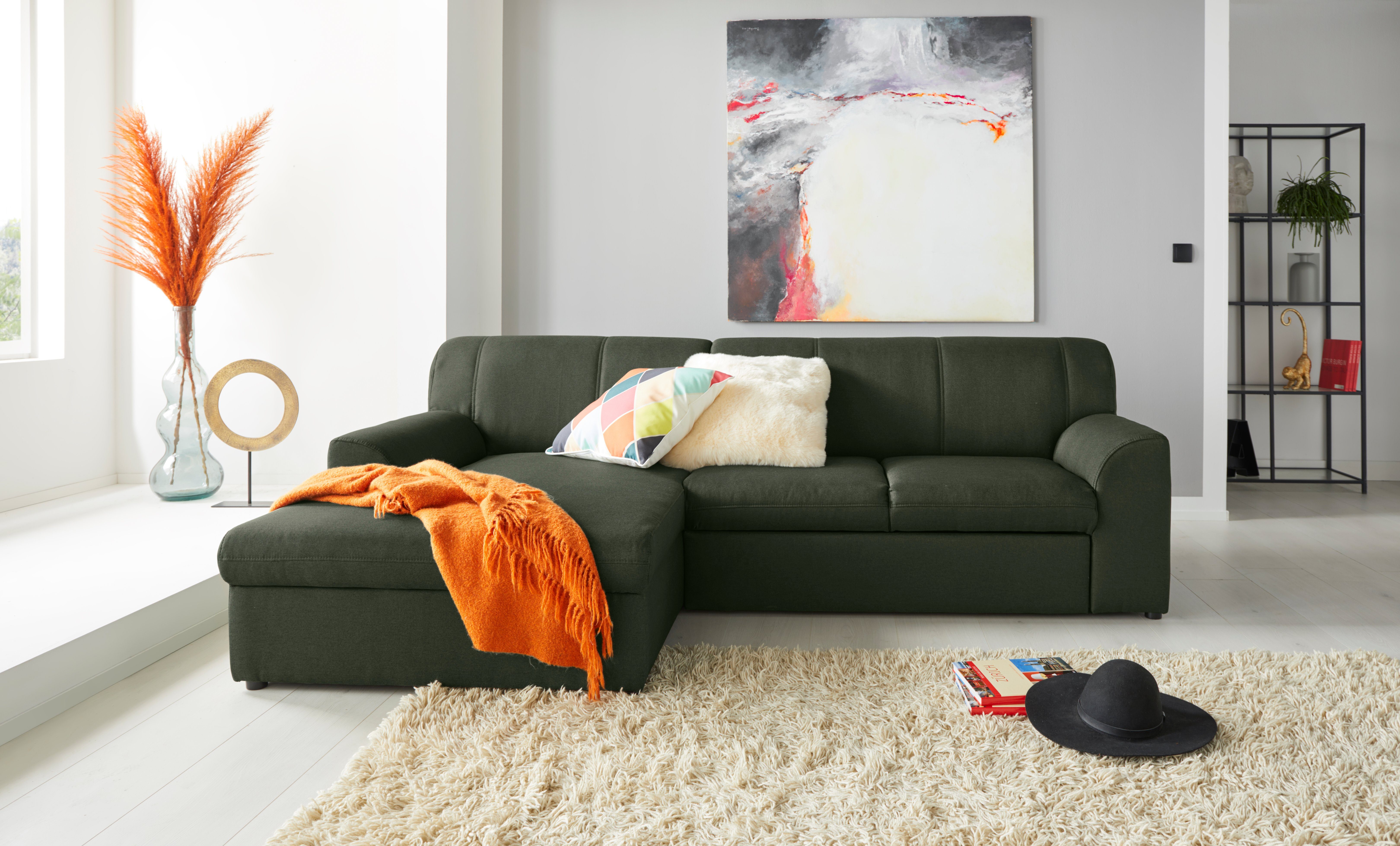 DOMO collection Ecksofa Topper, elegant und zeitlos, kompaktes Stellmaß 245/155cm, L-Form, mit Recamiere, wahlweise mit Schlaffunktion