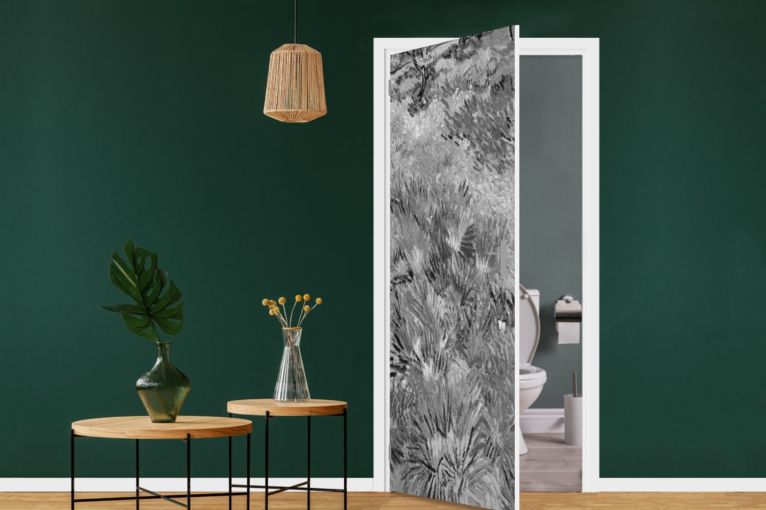 Tür, Fototapete bedruckt, Vincent Gogh und Matt, van (1 Blumen - 75x205 - Schwarz, Grasfeld St), Schmetterlingen Türtapete für mit Türaufkleber, MuchoWow cm