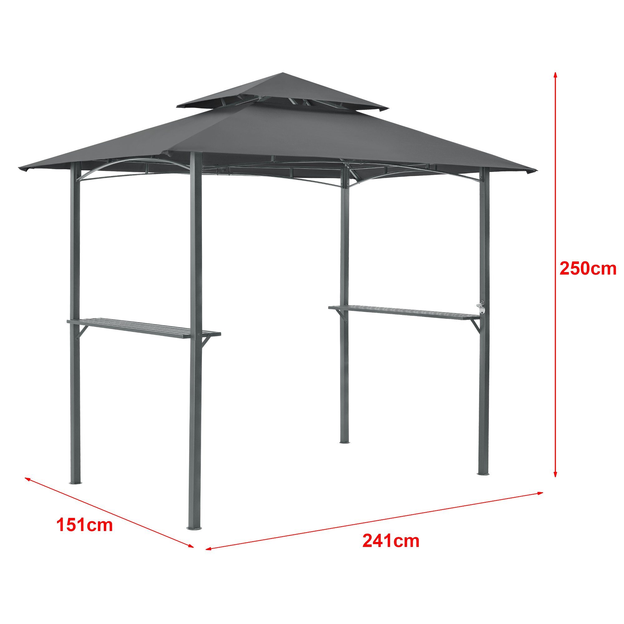 en.casa Grillpavillon, Parga Pavillon 250x241x151cm Dunkelgrau