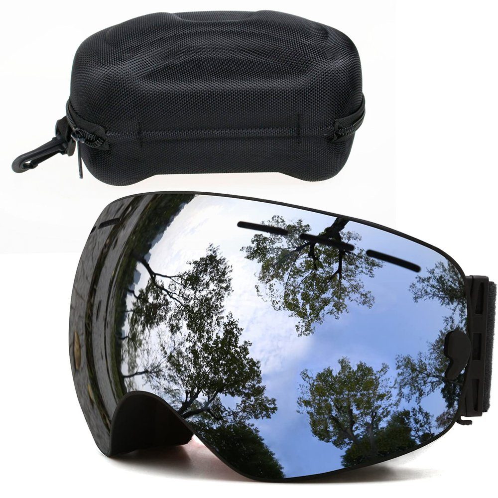 Rosnek Snowboardbrille Doppellagige Linse, magnetisch, Anti-Beschlag, UV400, für Skifahren, Männer Frauen Silber | Brillen