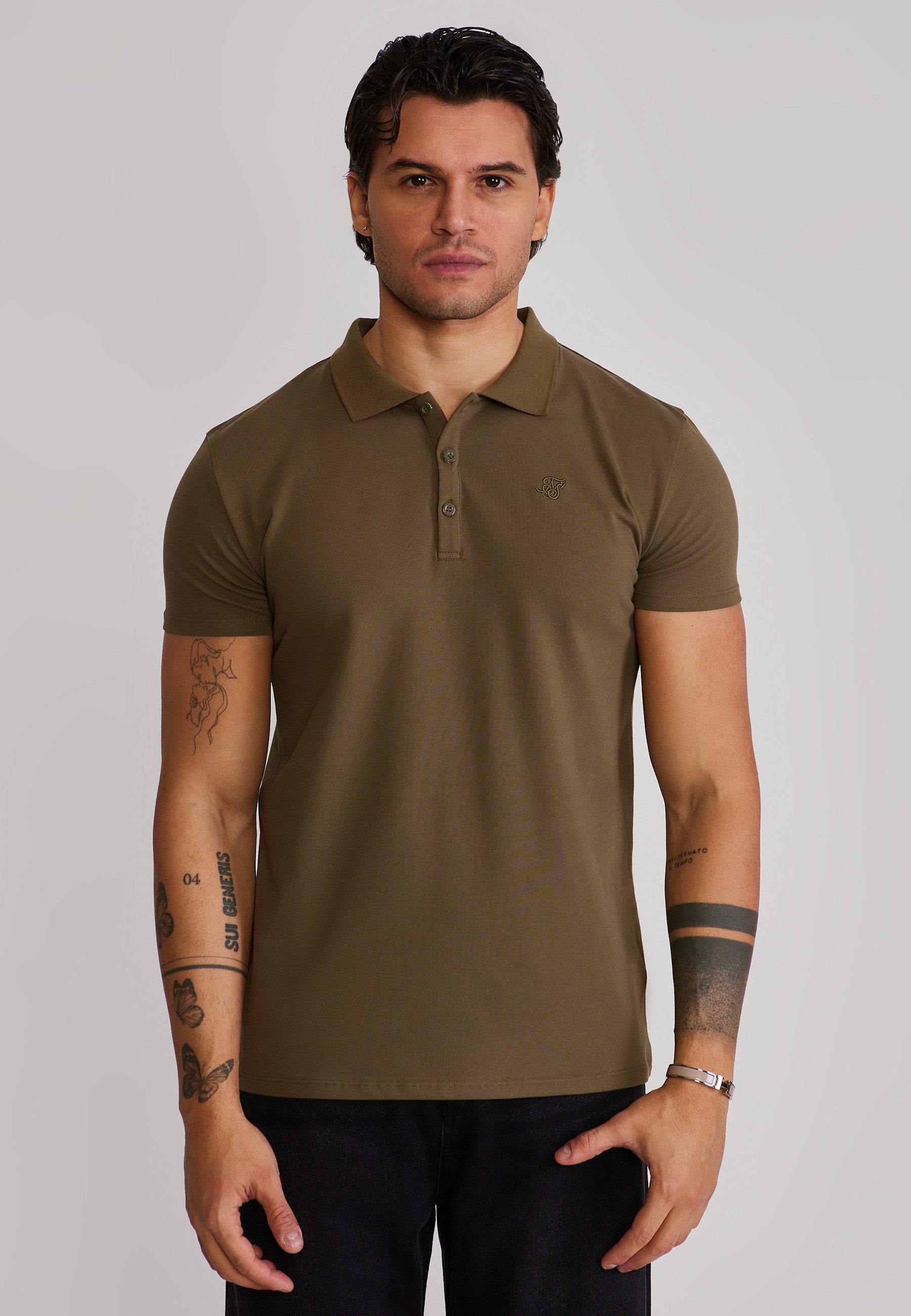 Poloshirt SikSilk Herren Khaki Grün Polo T-Shirt
