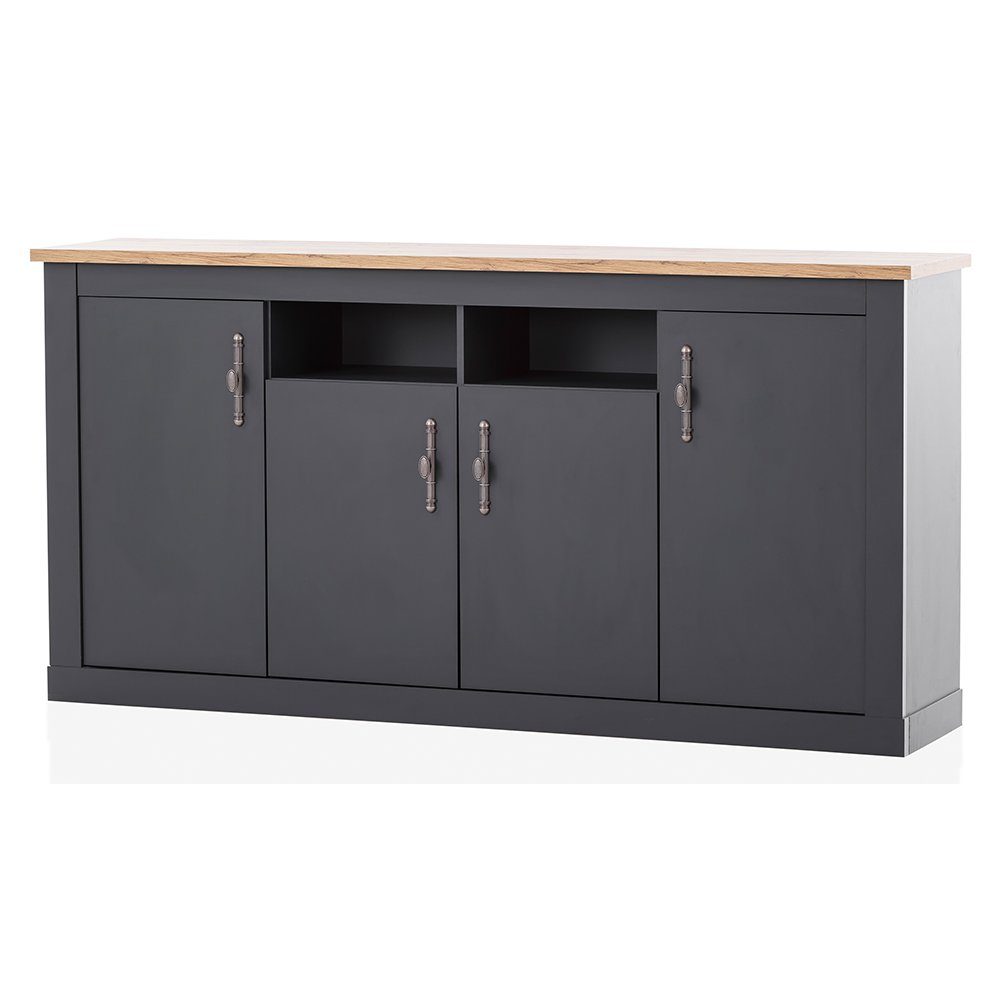 Lomadox Sideboard CESENA-61, Anrichte mit 4 Türen in anthrazit mit Wotan Eiche Nb., 200/104/45 cm