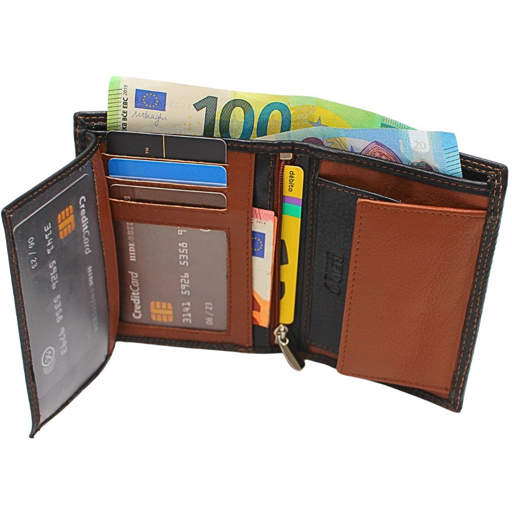 L&B Geldbörse Nappaleder Bi-Color Portemonnaie, mit RFID-Schutz >290< Geldbeutel, Druckknopffach & Reißverschlussfach + 5 Kartenfächer & 3 Sichtfächer