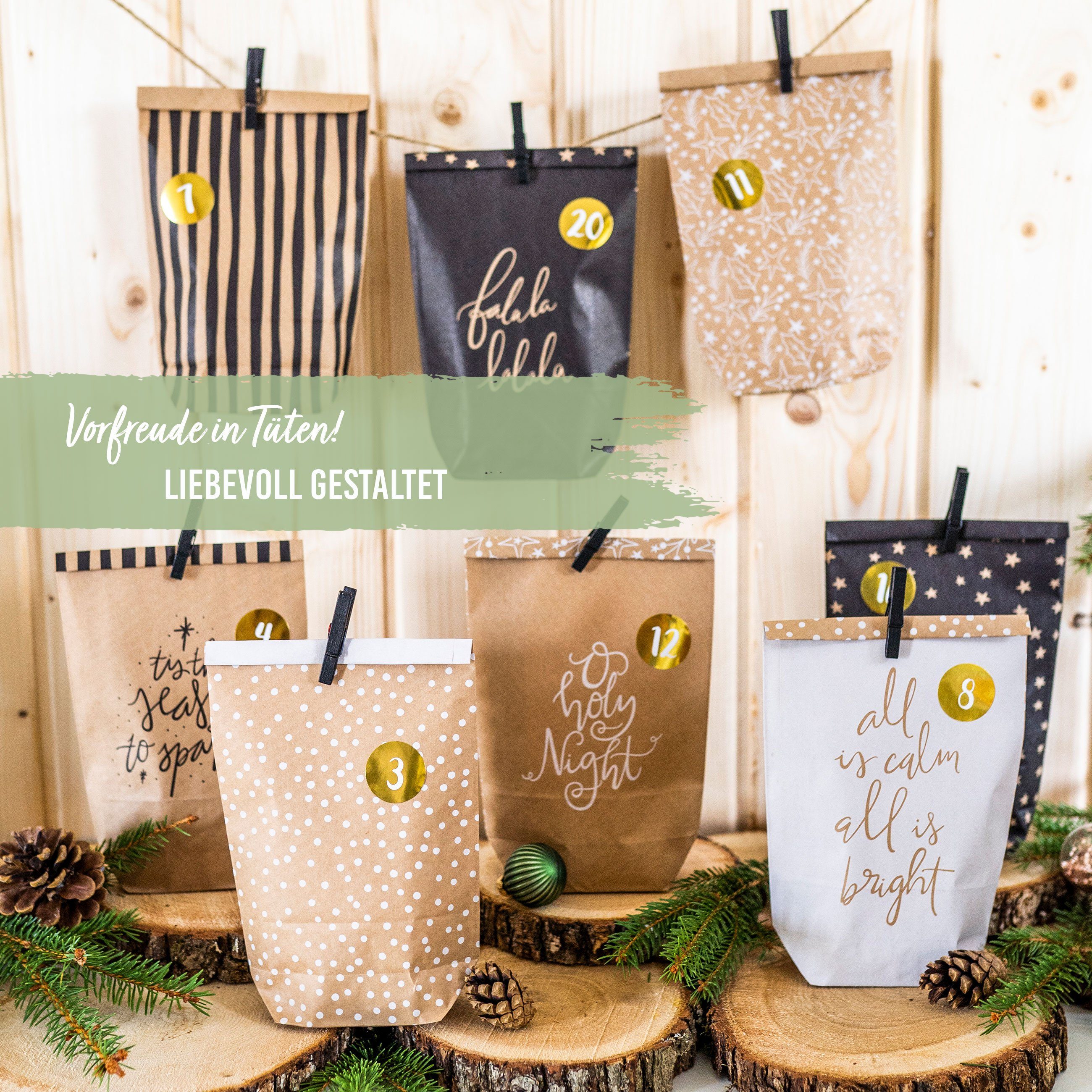 PAPIERDRACHEN befüllbarer Adventskalender Adventskalender mit bedruckten Tüten, Adventskalender zum selber befüllen – Bild 5 von 5