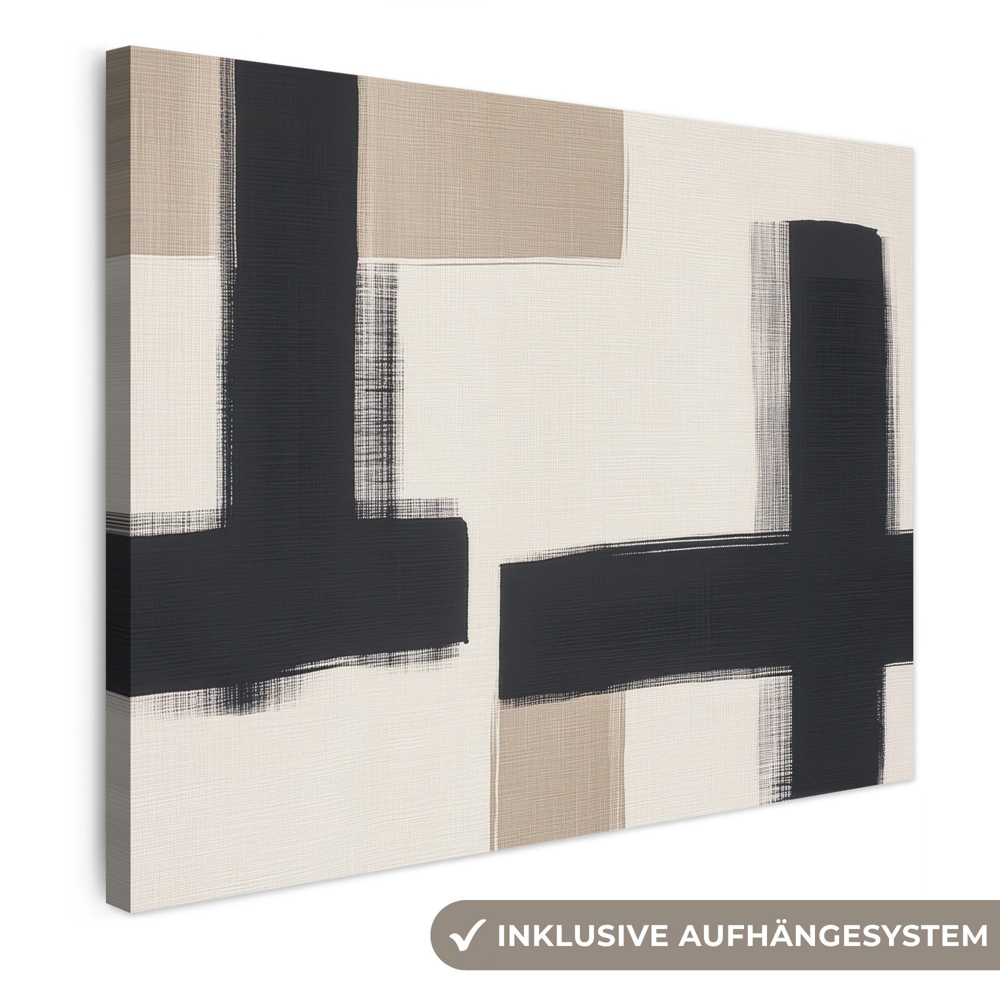 OneMillionCanvasses® Leinwandbild Schwarz - Abstrakt - Japanisch, Fotodruck (1 St), Leinwände Wanddeko Wohnzimmer Schlafzimmer 100x70 cm