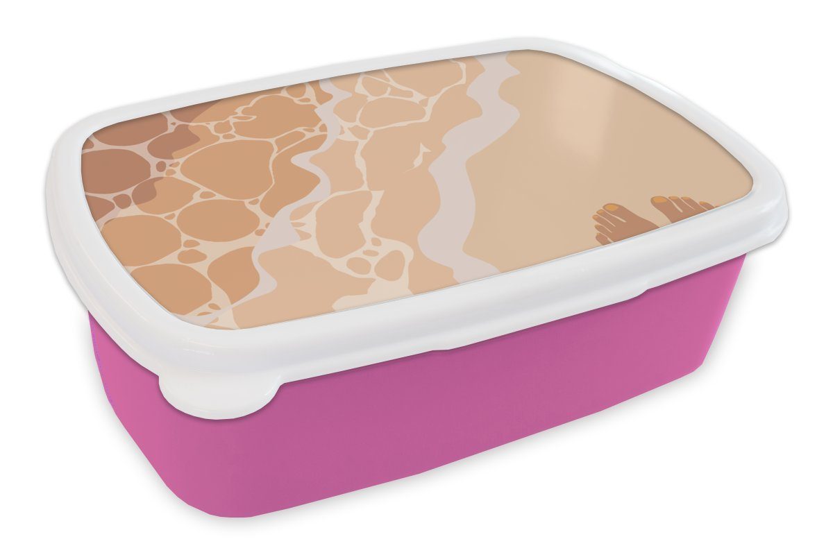 MuchoWow Lunchbox Golf - Strand - Füße - Zeichnung, Kunststoff, (2-tlg), Brotbox für Erwachsene, Brotdose Kinder, Snackbox, Mädchen, Kunststoff rosa