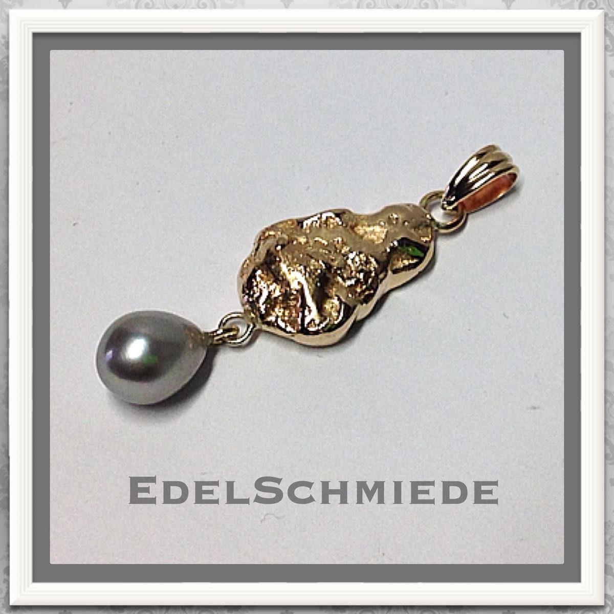 Schmuckset Edelschmiede925 Nuggetanhänger 333/- Gelbgold mit echter Perle