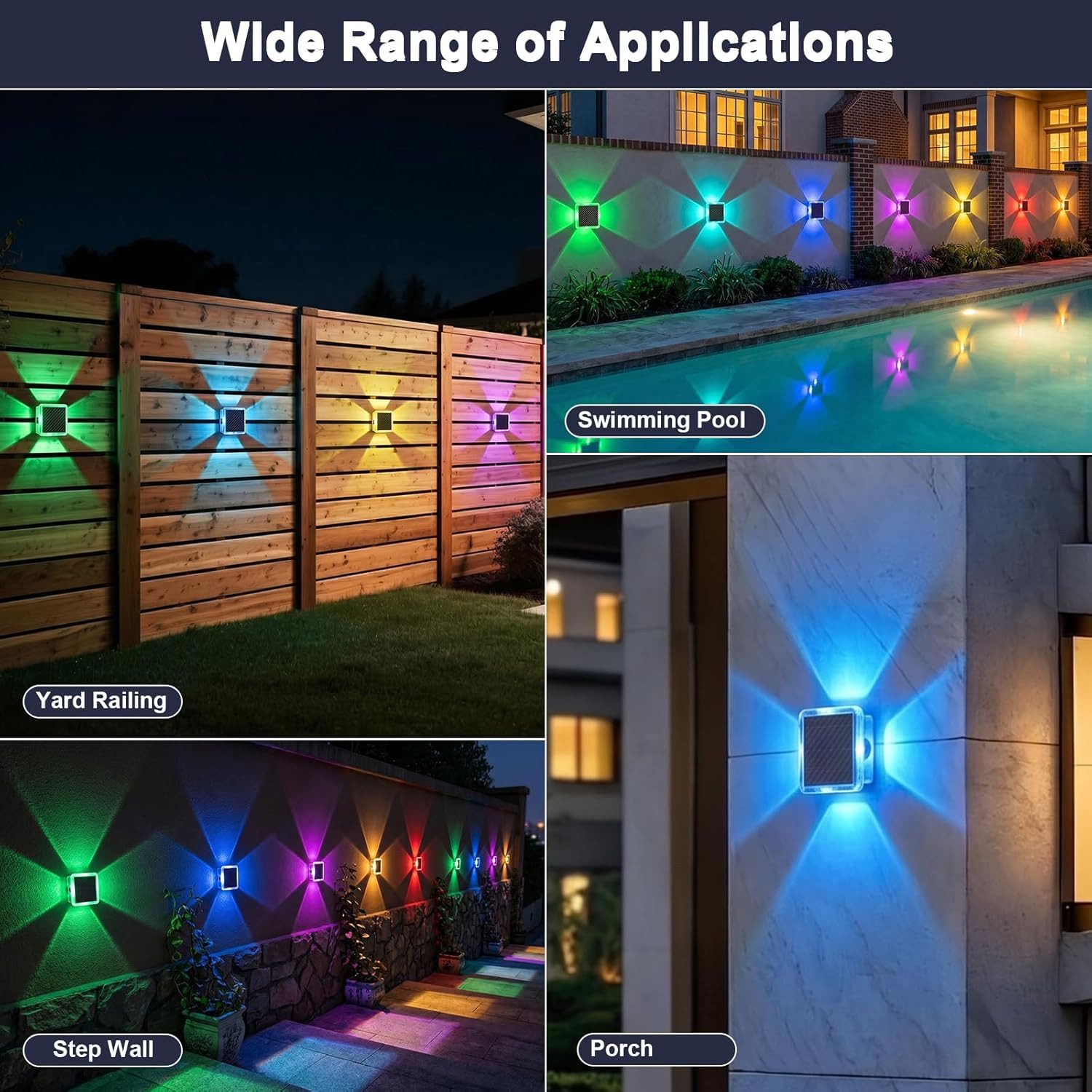 Vornix LED Außen-Wandleuchte Solar nfür, Up and Down Solarlampen für Außen Wand, 2/4 Stück, IP66 Wasserdicht, 4 LEDs, 8 Farbmodi Solarleuchten für Garten Hof Terrassen Balkone Veranden