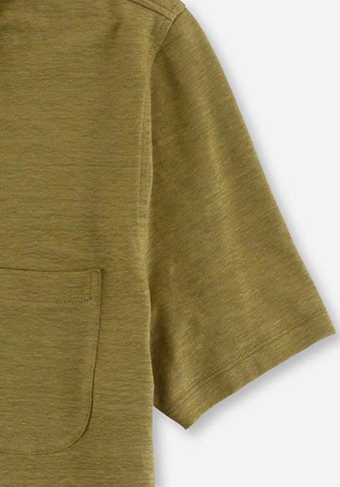 Hemden-Look nougat Leinen Poloshirt mit sommerlicher OLYMP im in Casual-Optik