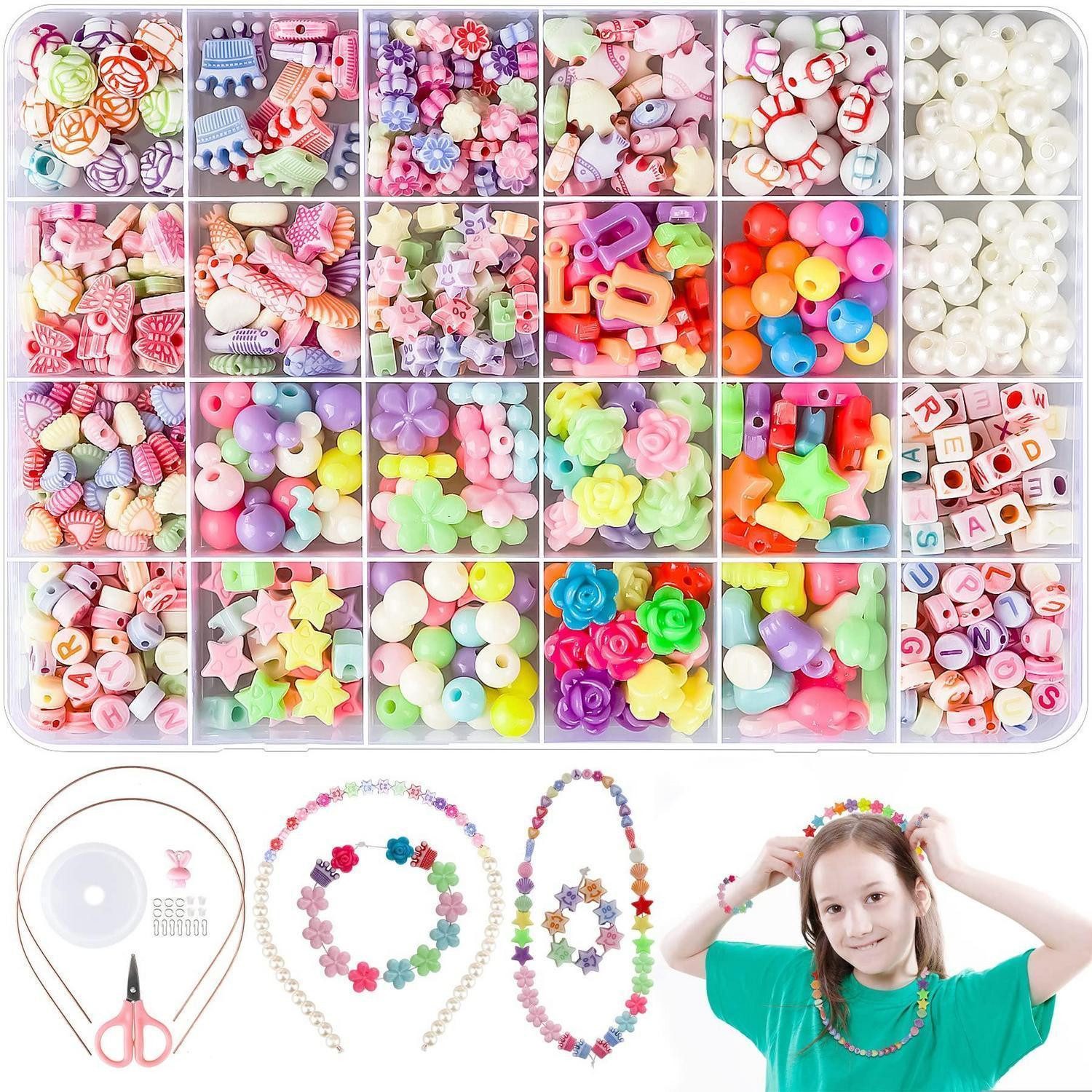 LuxusKollektion Ketten und Armband Set Bastelset Perlen 24 Farben Schmuck DIY ab 5 Jahre