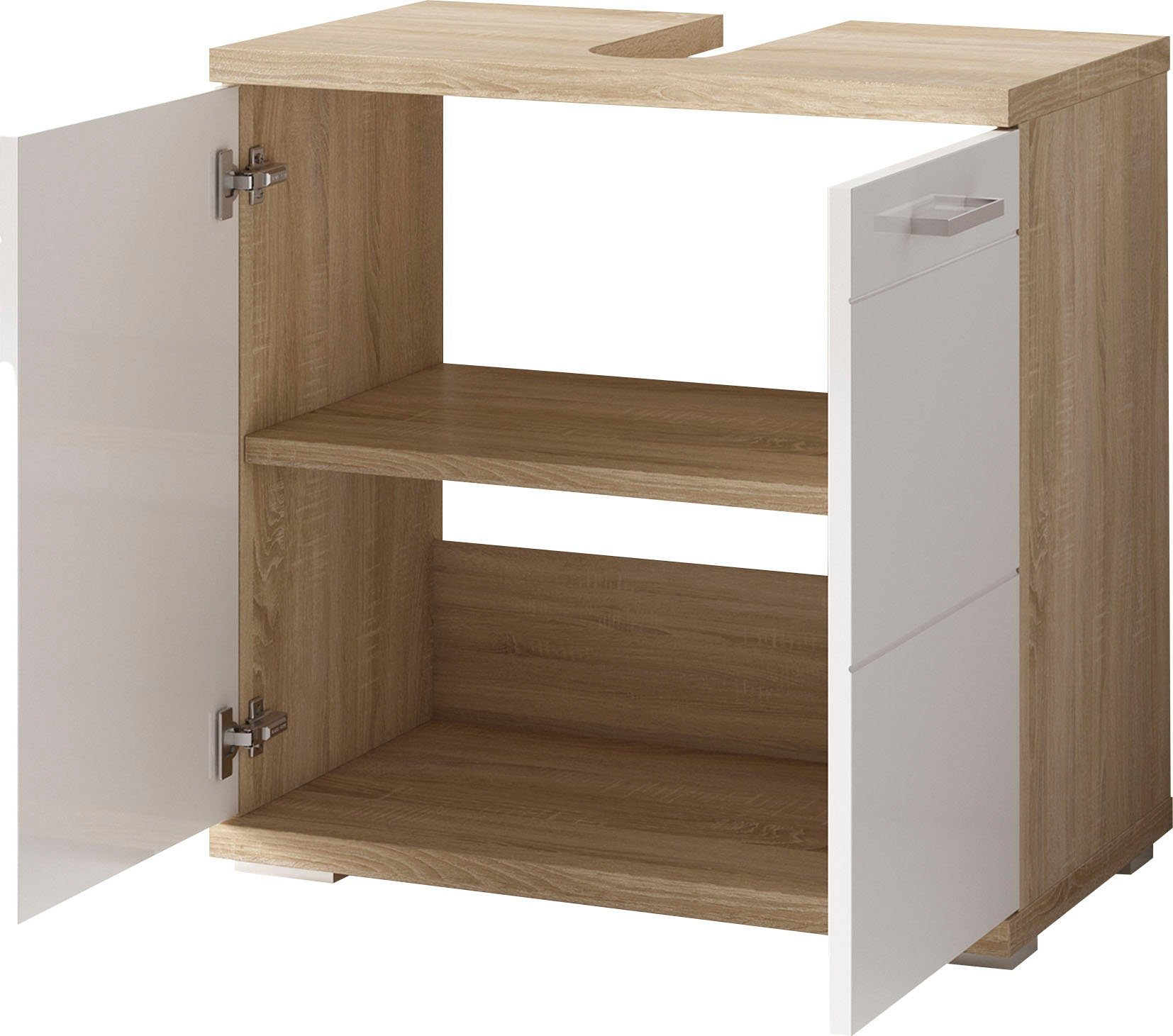 byLIVING Waschbeckenunterschrank Nebraska Breite 60 cm, mit Hochglanzlackierung und verchromten Metallgriffen – Bild 4 von 5