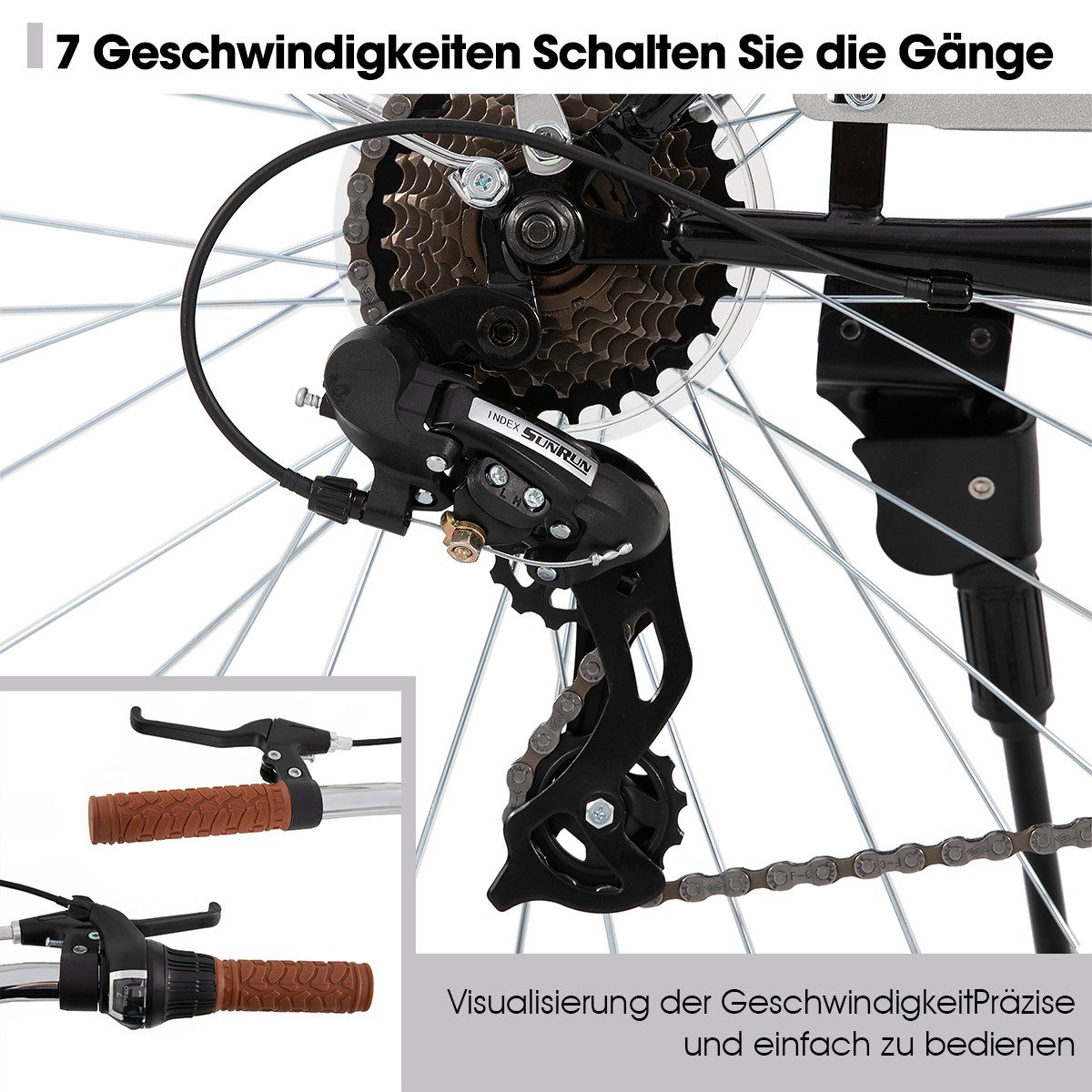 HILAND Cityrad 26 Zoll Pendlerfahrrad für Erwachsene, Herren und DamenHollandfahrrad, Step-Through Rahmen,mit Gepäckträger und Korb, Fender,7 Gang-Schaltung
