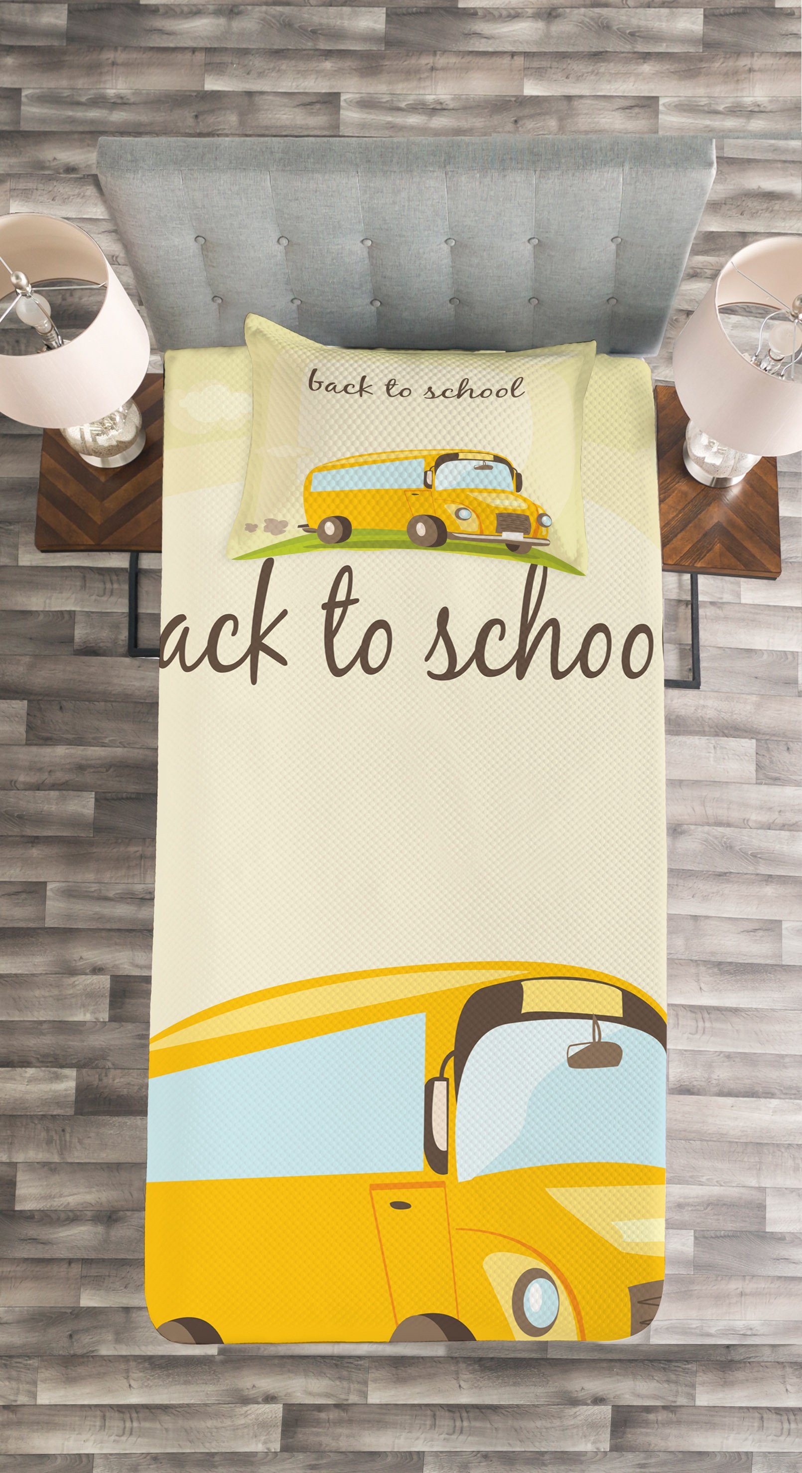 Waschbar, Back Schulbus Theme Kissenbezügen Abakuhaus, Tagesdecke Set to mit School