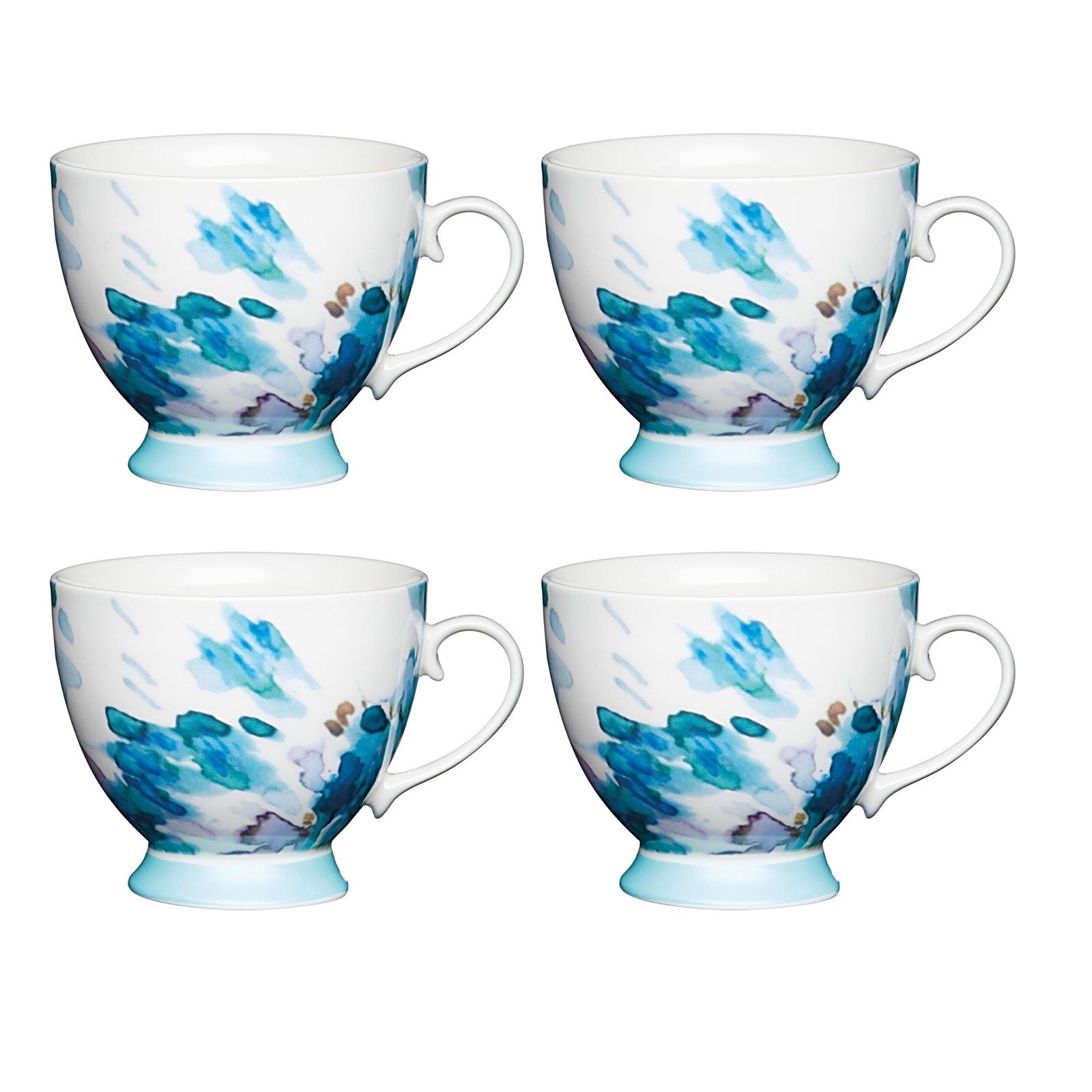 Neuetischkultur Tasse Tassen-Set, 4-teilig, geschwungene Form, Blumenaquarell Porzellan