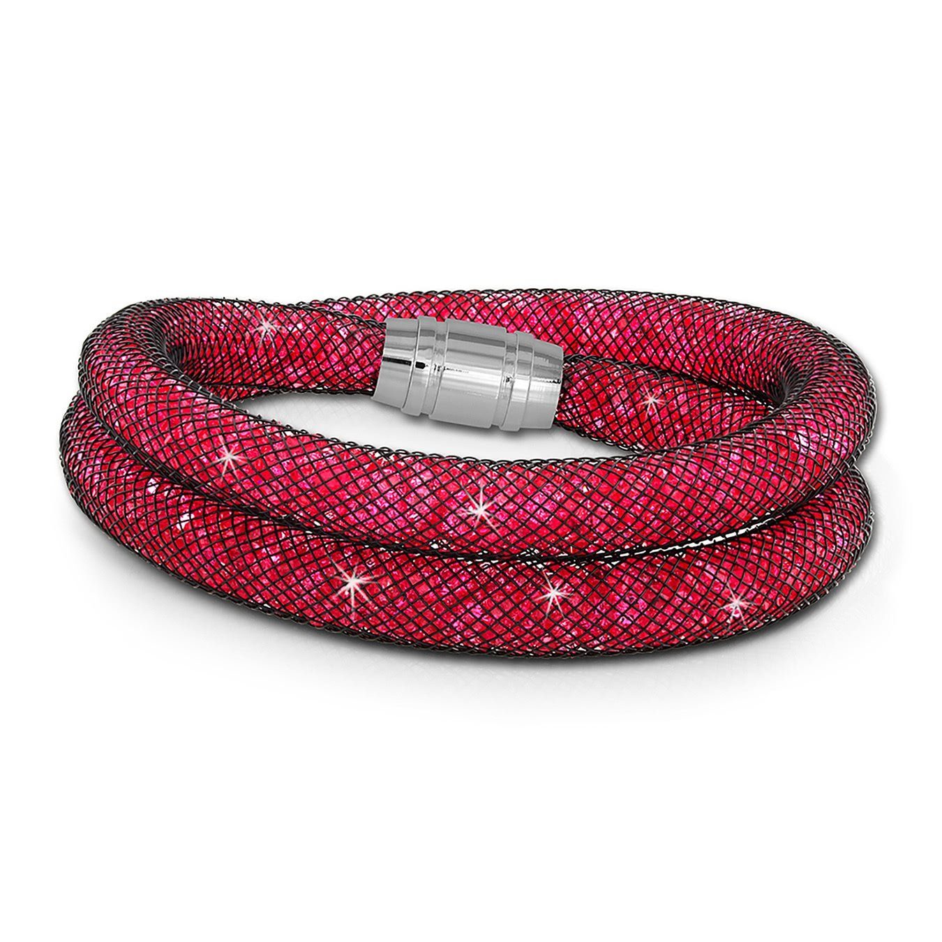 Edelstahlarmband fuchsiafarben mit Armband Edelstahl-Verschluss, rot Damenarmband (Armband), Farbe: SilberDream SilberDream Arm-Schmuck rot,