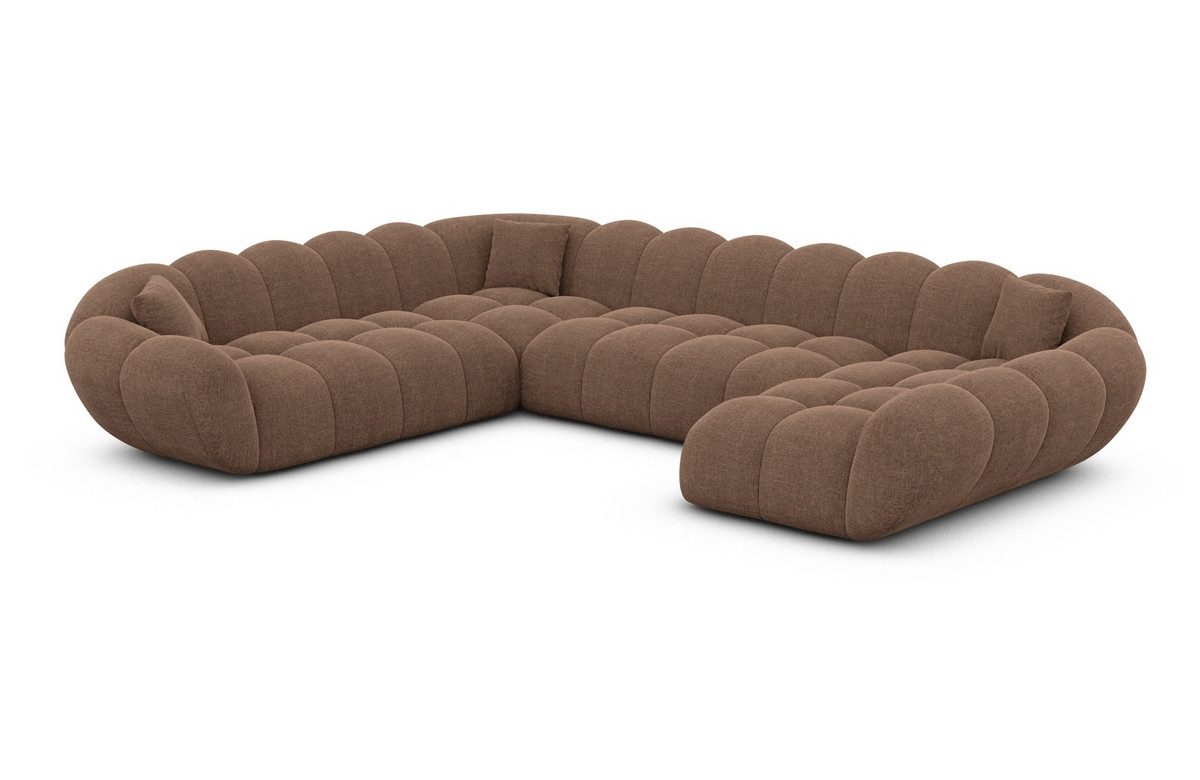 Sofa Dreams Wohnlandschaft Maleron XXL Polster Couch, 6-Sitzer, Stoff Sofa, Ottomane rechts, Strukturstoff in Braun