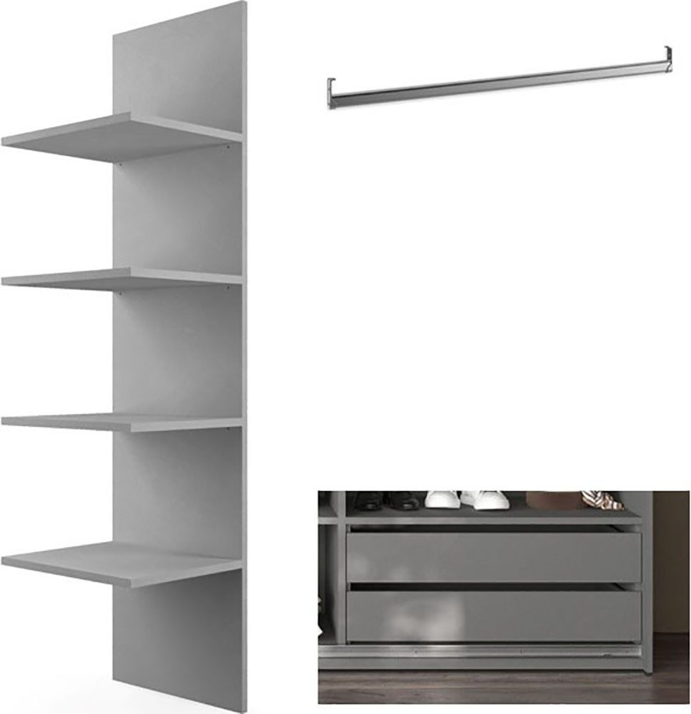 INOSIGN Inneneinteilung Jupiter – Steingrau, B135×H193 cm, 4 Böden B43 cm, SK-Einsatz B90 cm, + 1 Kleiderstange, Breite 89 cm, Zubehör für Schweber Jupiter, 275 cm