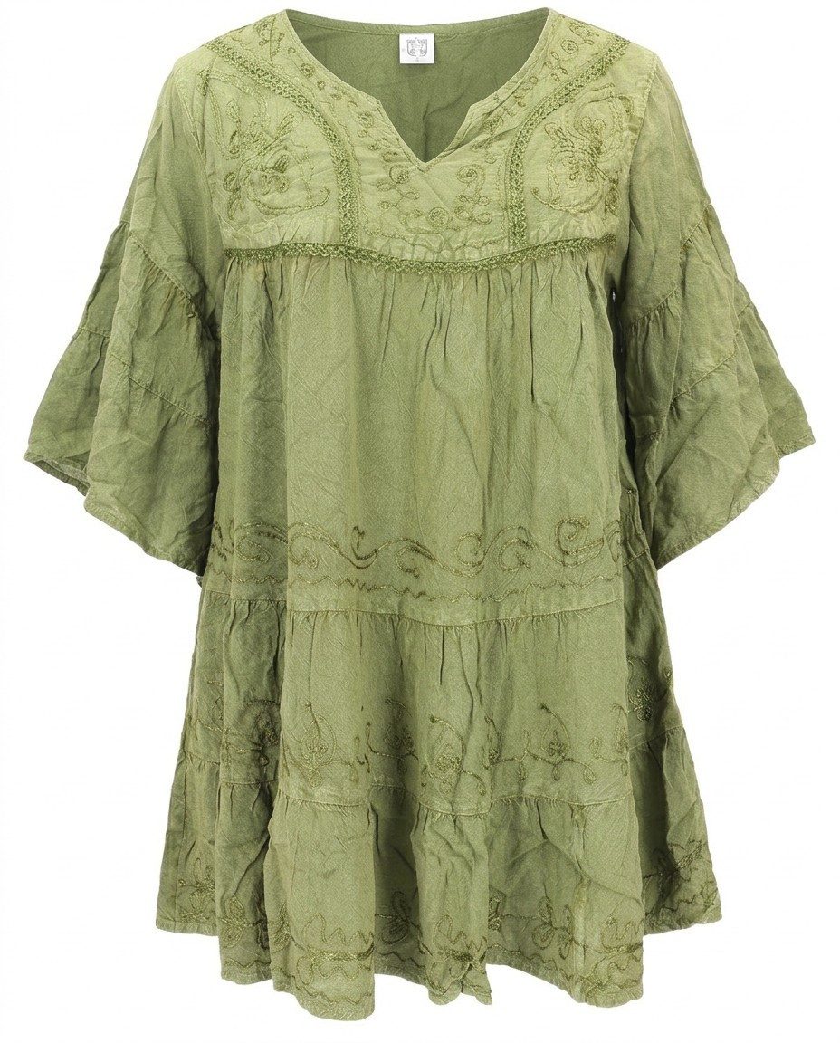 Guru-Shop Longbluse Bestickte indische Boho Bluse mit weiten.. alternative Bekleidung