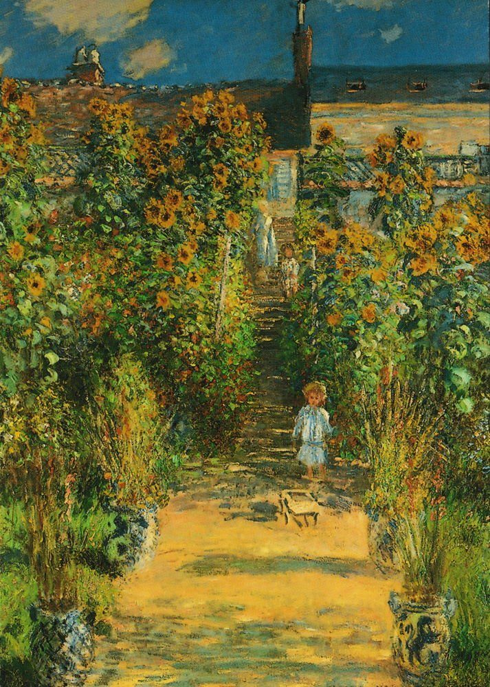 Postkarte Kunstkarte Claude in des Garten Vétheuil" Monet Künstlers "Der