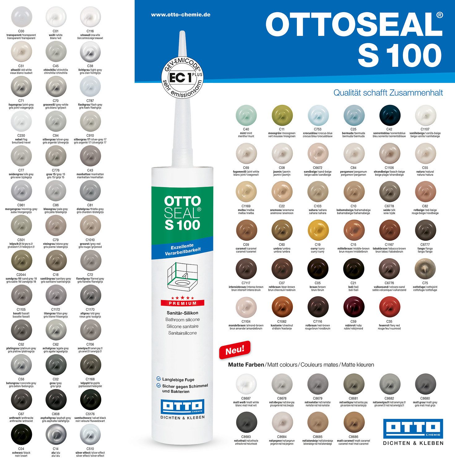OTTO-Chemie Silikon Ottoseal S100 Premium-Sanitär-Silikon 300ml, Exzellente Verarbeitbarkeit, für innen und außen, ideal zum Abdichten – Bild 4 von 5