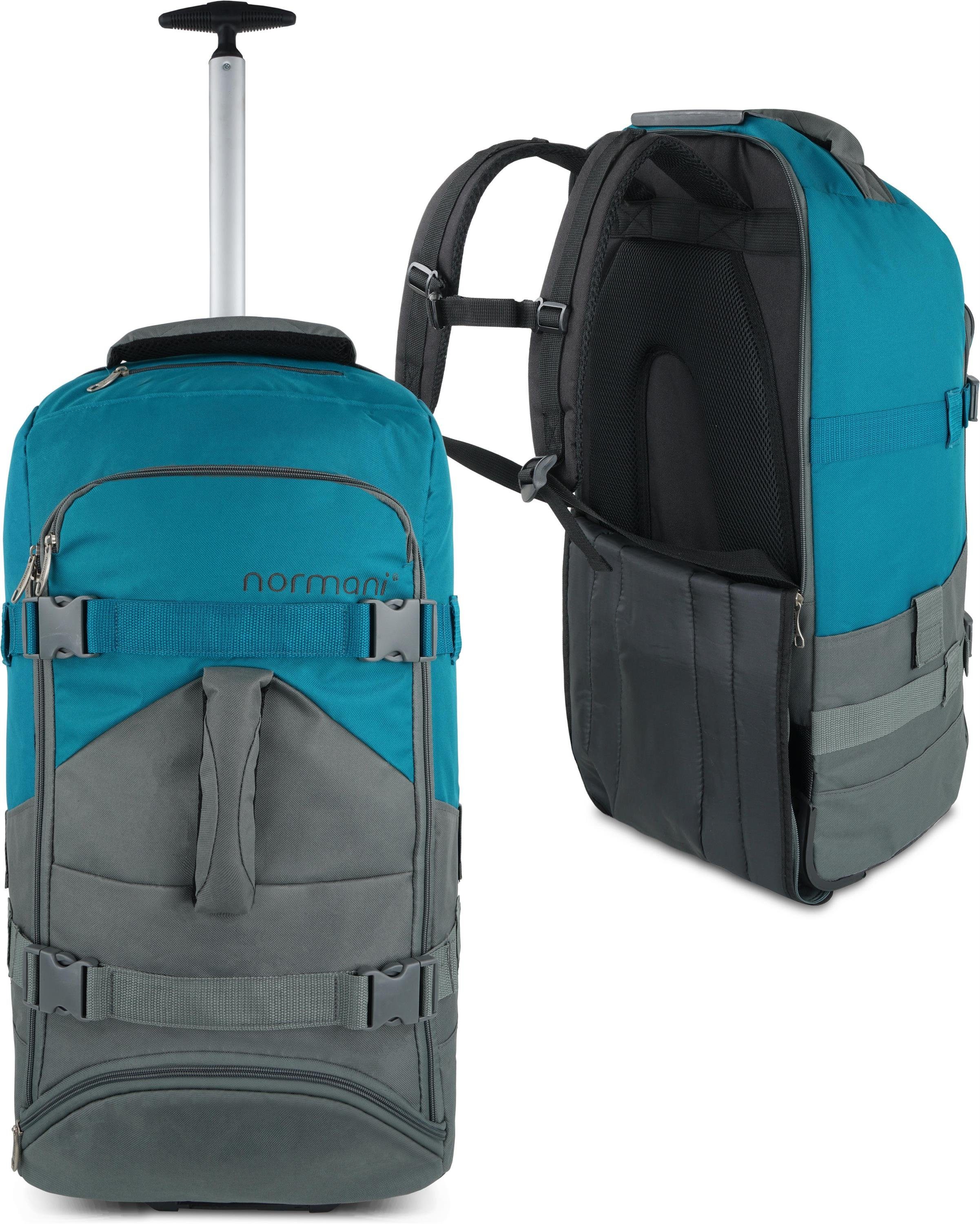 normani Reisetasche Reisetasche mit Rucksack Trolley 5 passenden Grau/Petrol - 2-in-1 und Kleidertaschen Melano