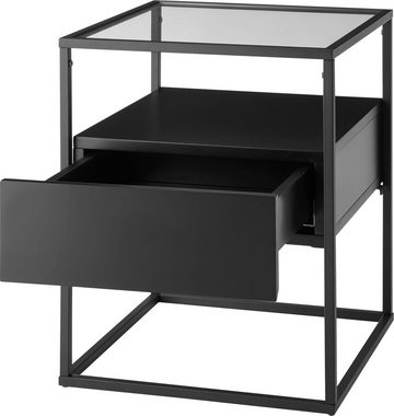 MCA furniture Beistelltisch Evora, Glastop mit Schublade push to open