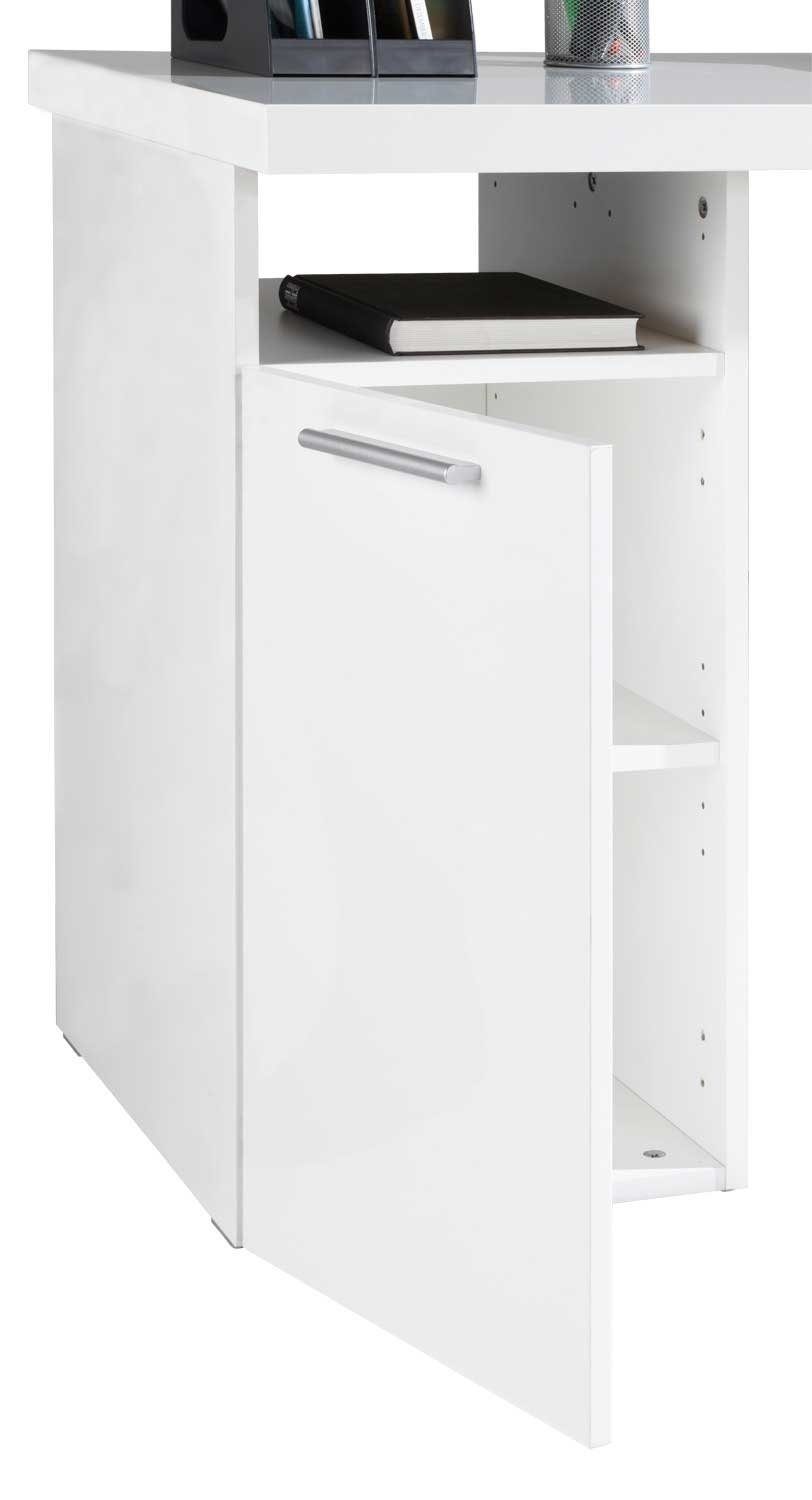 75 1 60 OSERVO, cm, Schreibtisch 120 Ablagefach mit und Computertisch Tür Weiß Hochglanz, 1 x x