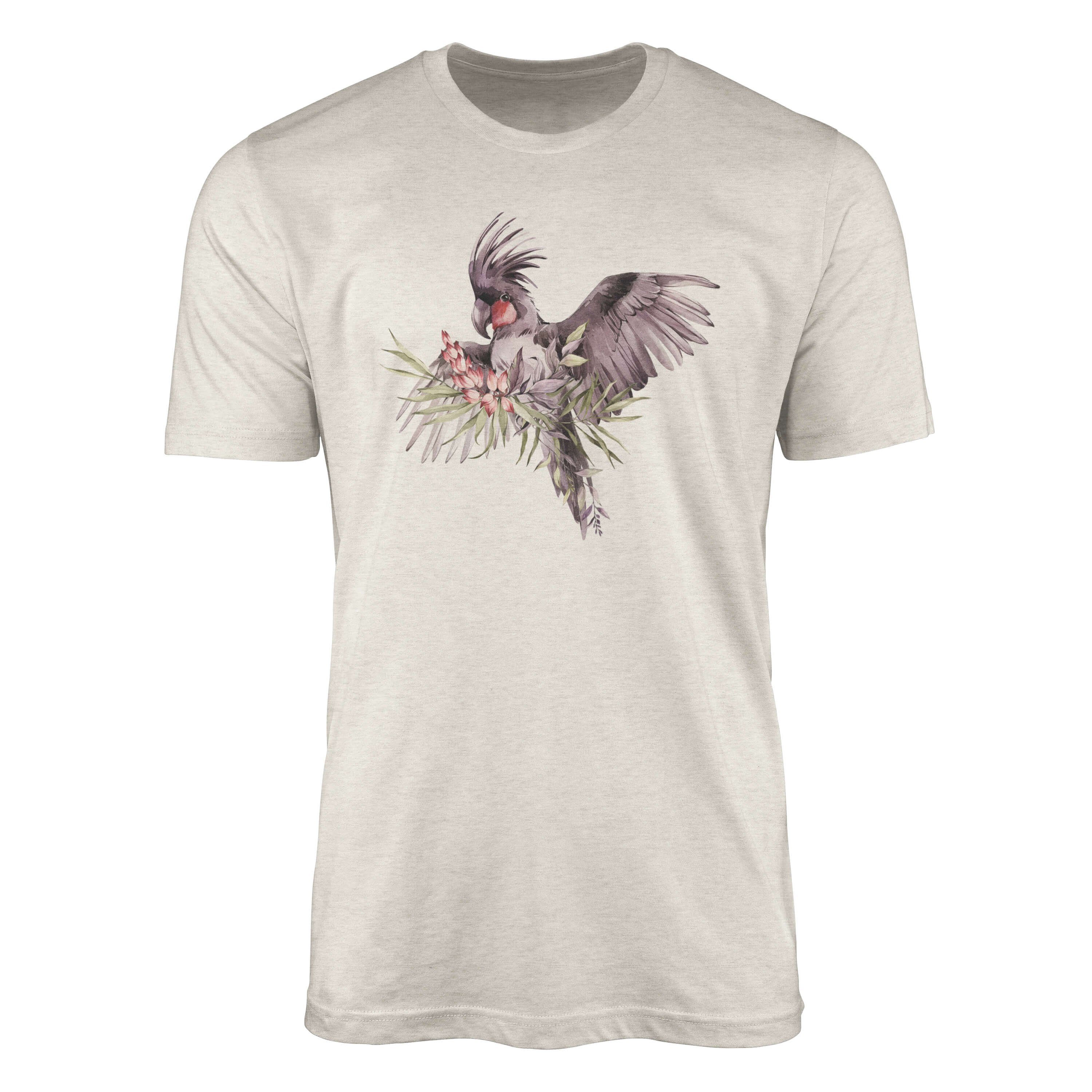 Sinus Art T-Shirt Herren Shirt Organic T-Shirt Aquarell Motiv Kakadus Bio-Baumwolle Ökomode Nachhaltig Farbe (1-tlg)