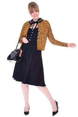 Voodoo Vixen Strickjacke 50s Mustard Leopard Print Retro Vintage Cardigan Leopardenmuster