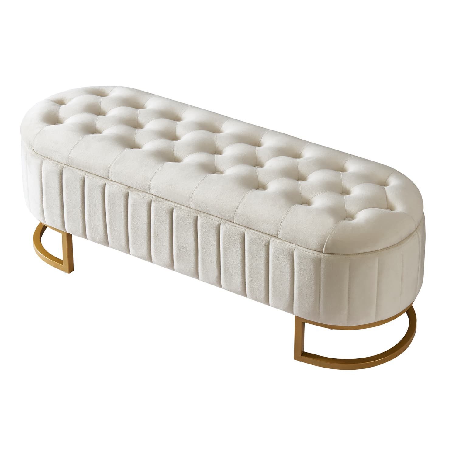 autolock Bettbank Stauraum-Schlafkoffer und Fußbank 120 x 40 cm, gepolsterte Fußbank, Bettbank mit Stauraum, Sofabank Bank, Samtstoff beige