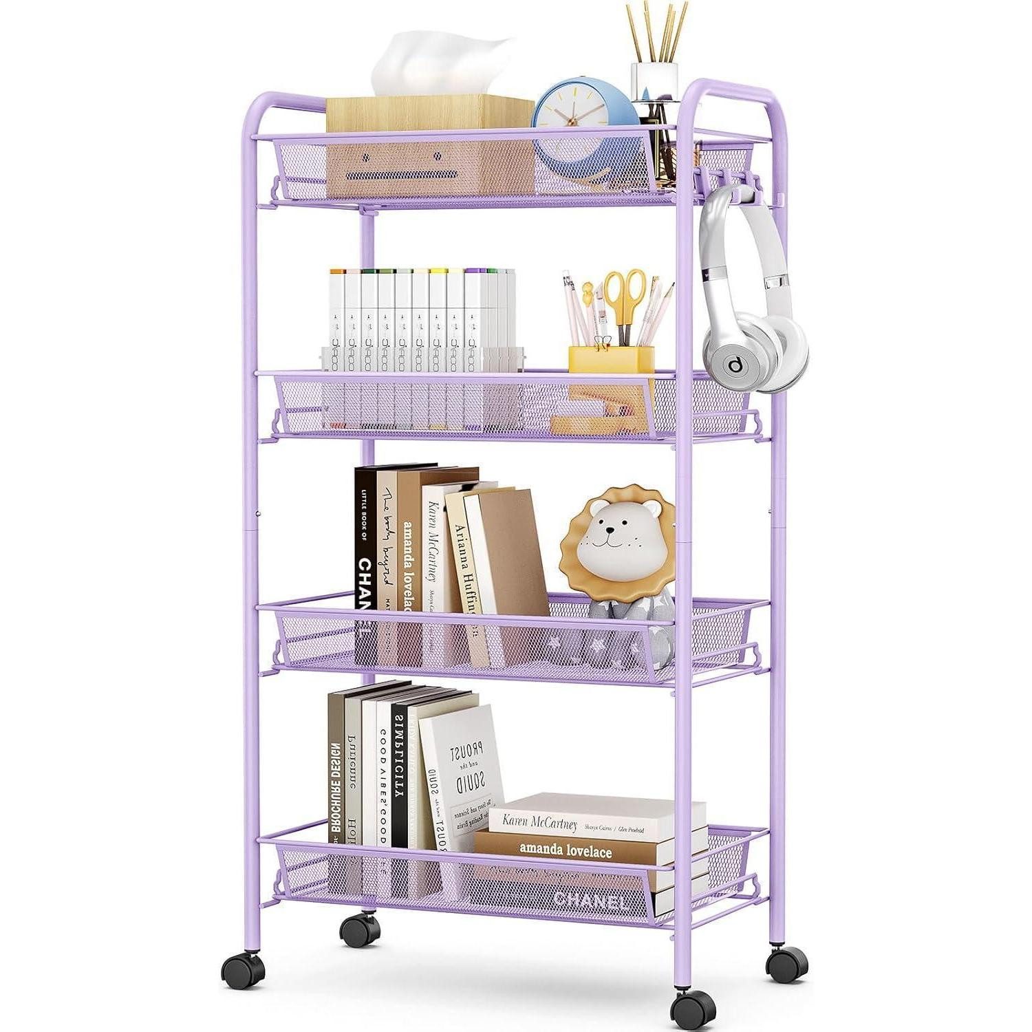 LuxusKollektion Kochbesteck-Set Rollwagen Küchenwagen 4stöckig Metall Netzkorb Violet 4-Ebenen Violet