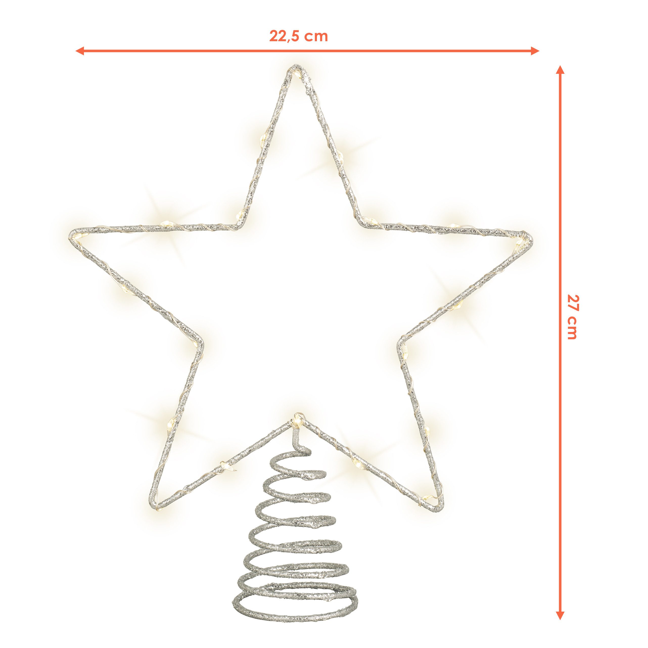 Spetebo LED Dekofigur Weihnachtsbaum Spitze 27 cm, mit Timer, LED fest integriert, warm weiß, mit Timer Funktion