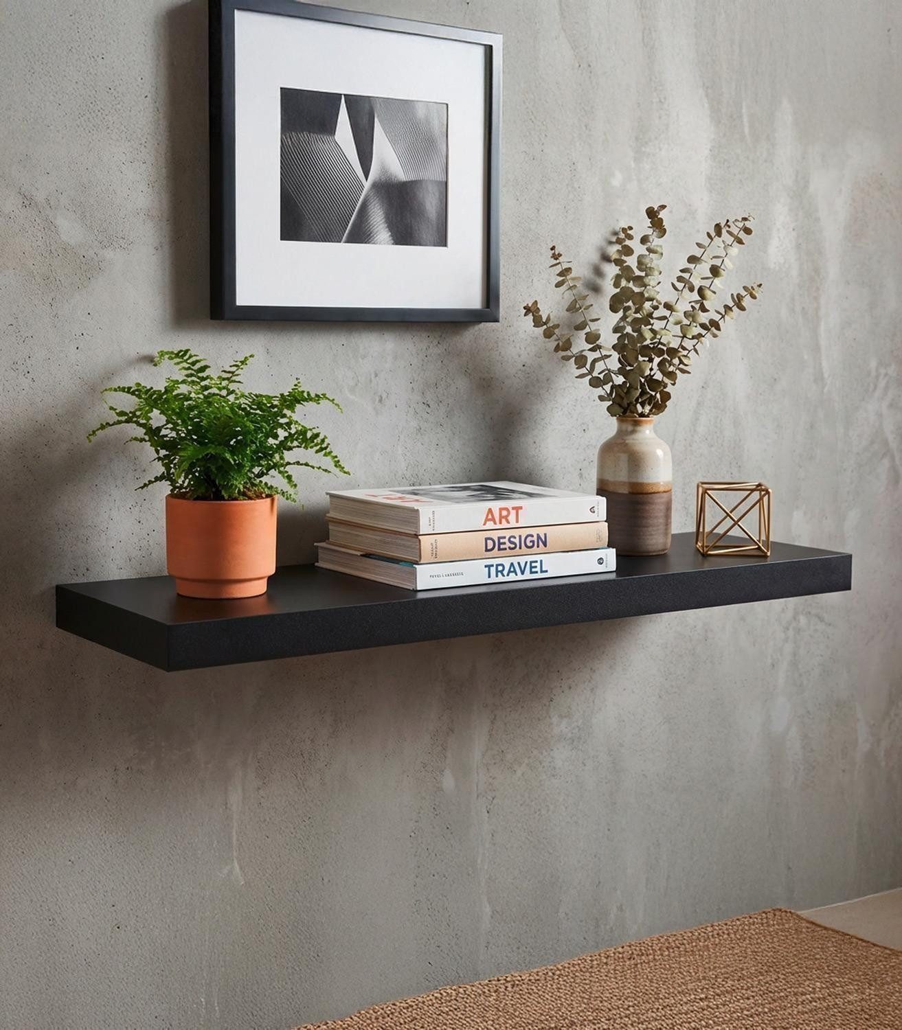 Home4You Wandboard MIKI, B 60 x H 23,5 cm, Schwarz matt, MDF, PVC, 1-tlg., 1 Ablagefläche