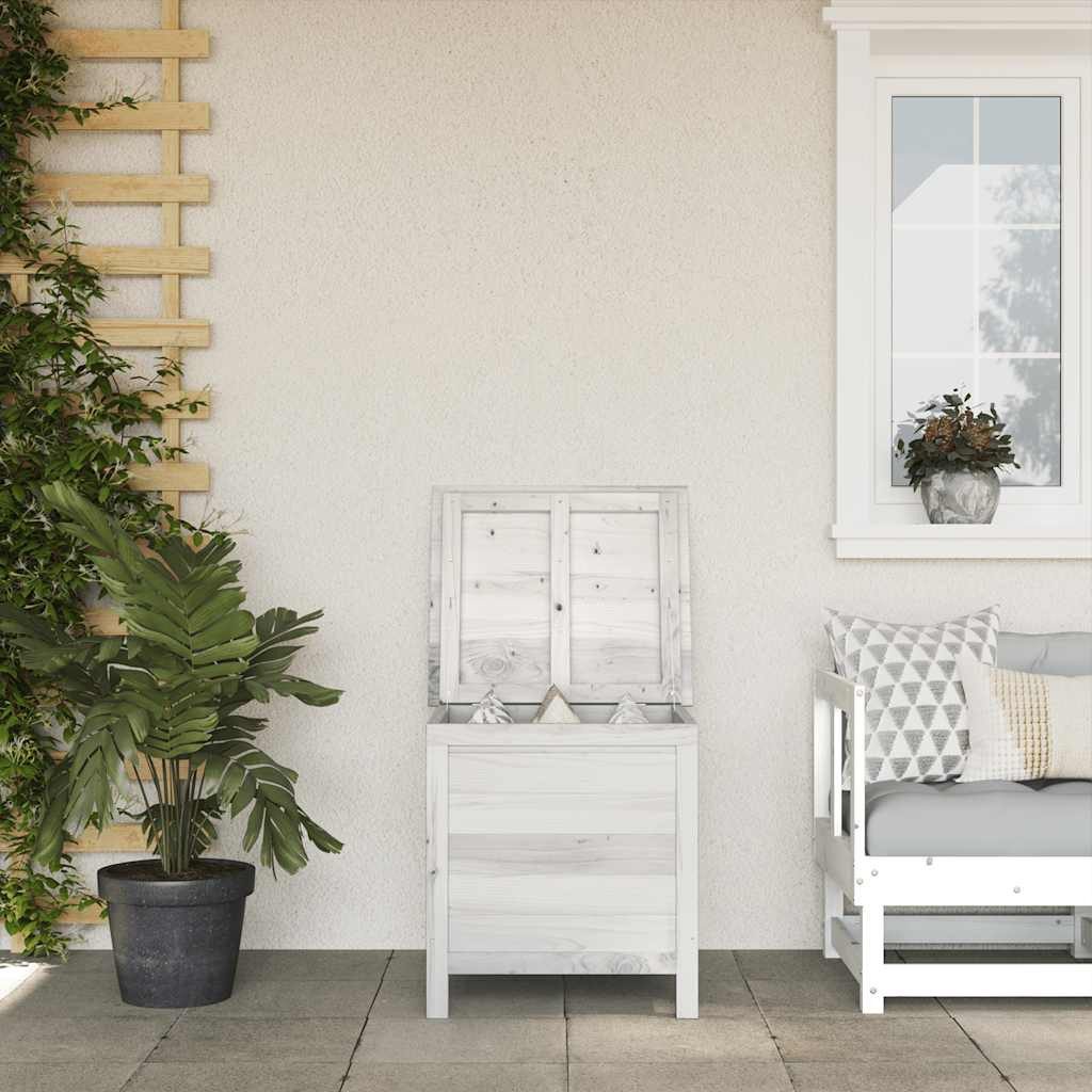 furnicato Gartenbox aus massivem Holz Weiß 50 x 49 x 56,5 cm, Stabile Kissenbox mit Lattenboden für optimale Belüftung im Garten
