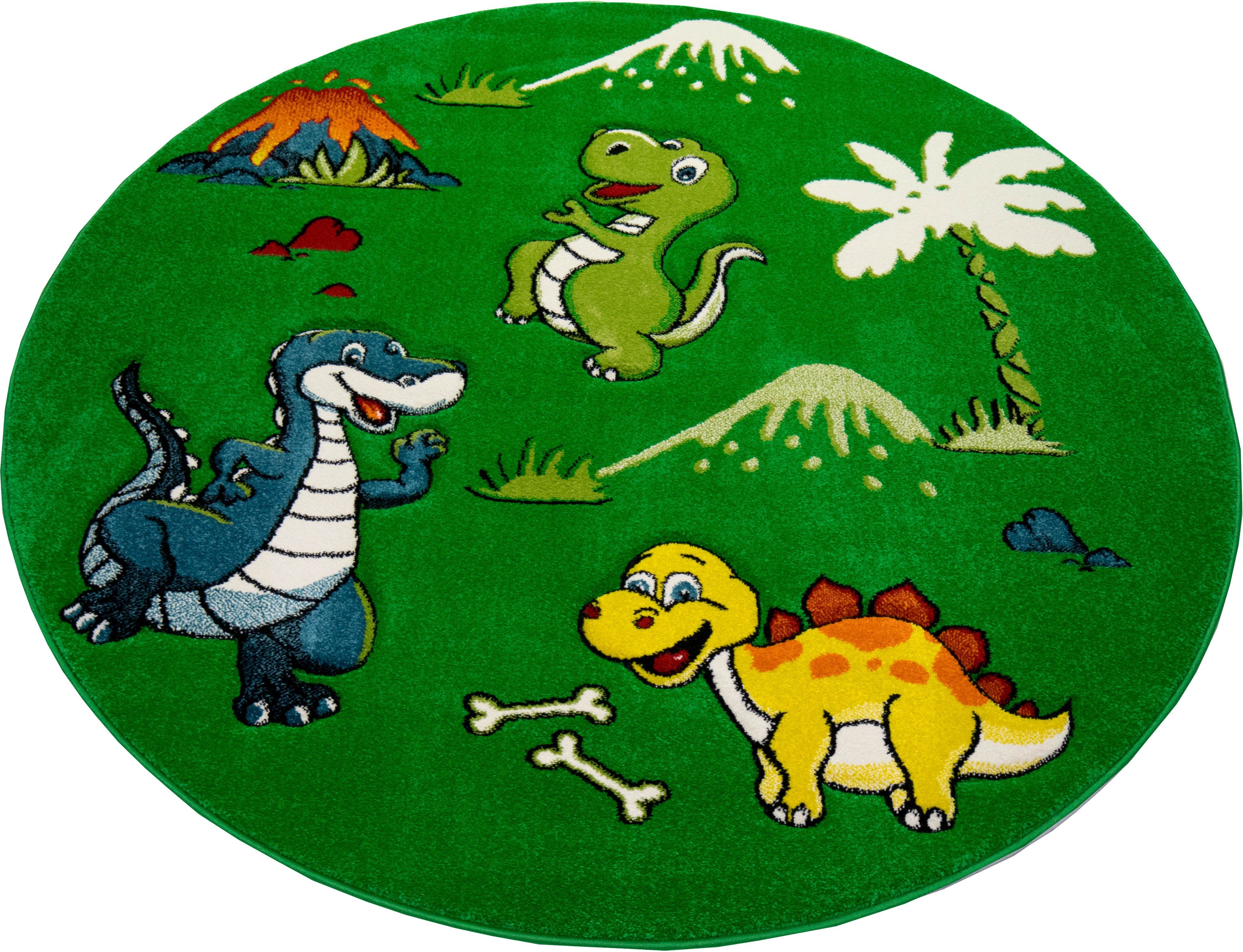 Rund, Kinderteppich Teppich-Traum, Kinderzimmerteppich Kinderteppich Dinosaurier 13 grün, in Höhe: Vulkan mm Dschungel