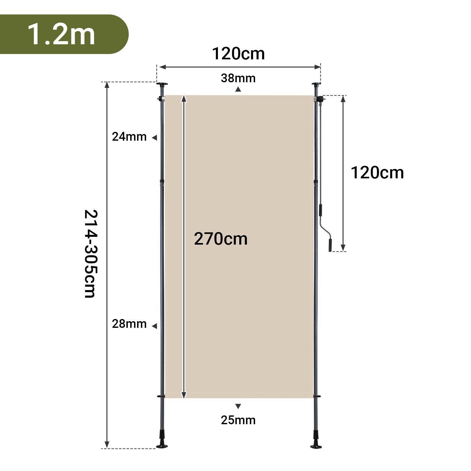 Clanmacy Senkrechtmarkise Klemmmarkise Außenrollo Balkon Sichtschutz Sonnenschutz mit Handkurbel ohne Bohren; mit Handkurbel; 120/150/200 x 270 cm