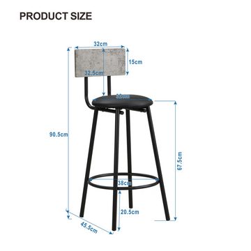 Powerwill Bartisch Esstisch- und Stuhlset, Bartisch- und Stuhlset, 1 Tisch und 4 Stühle (Loungesessel mit vier Metallbeinen, rechteckiger Esstisch), Grau + Schwarz