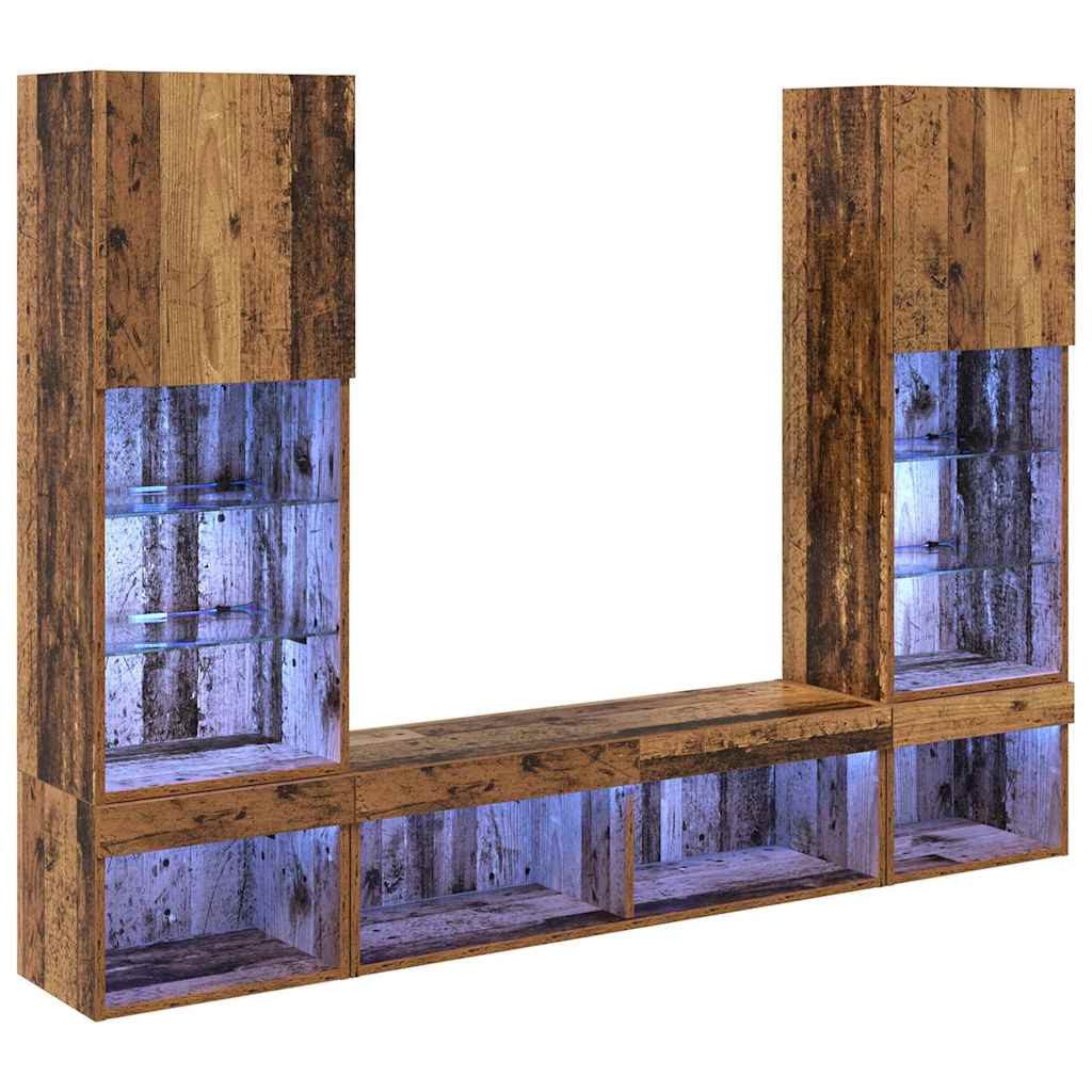 vidaXL TV-Wand TV Wand Einheiten mit LED 5 stk. Altholz Holzwerkstoff, (5-St)